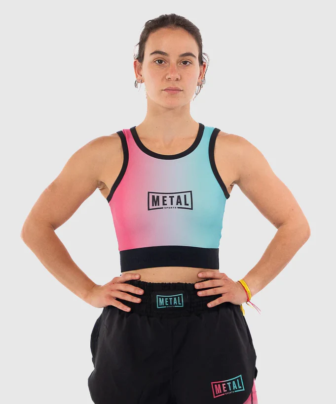 Brassière de Sport Pour Femmes Metal Boxe Miami Vice - Rose/Turquoise - Image 2