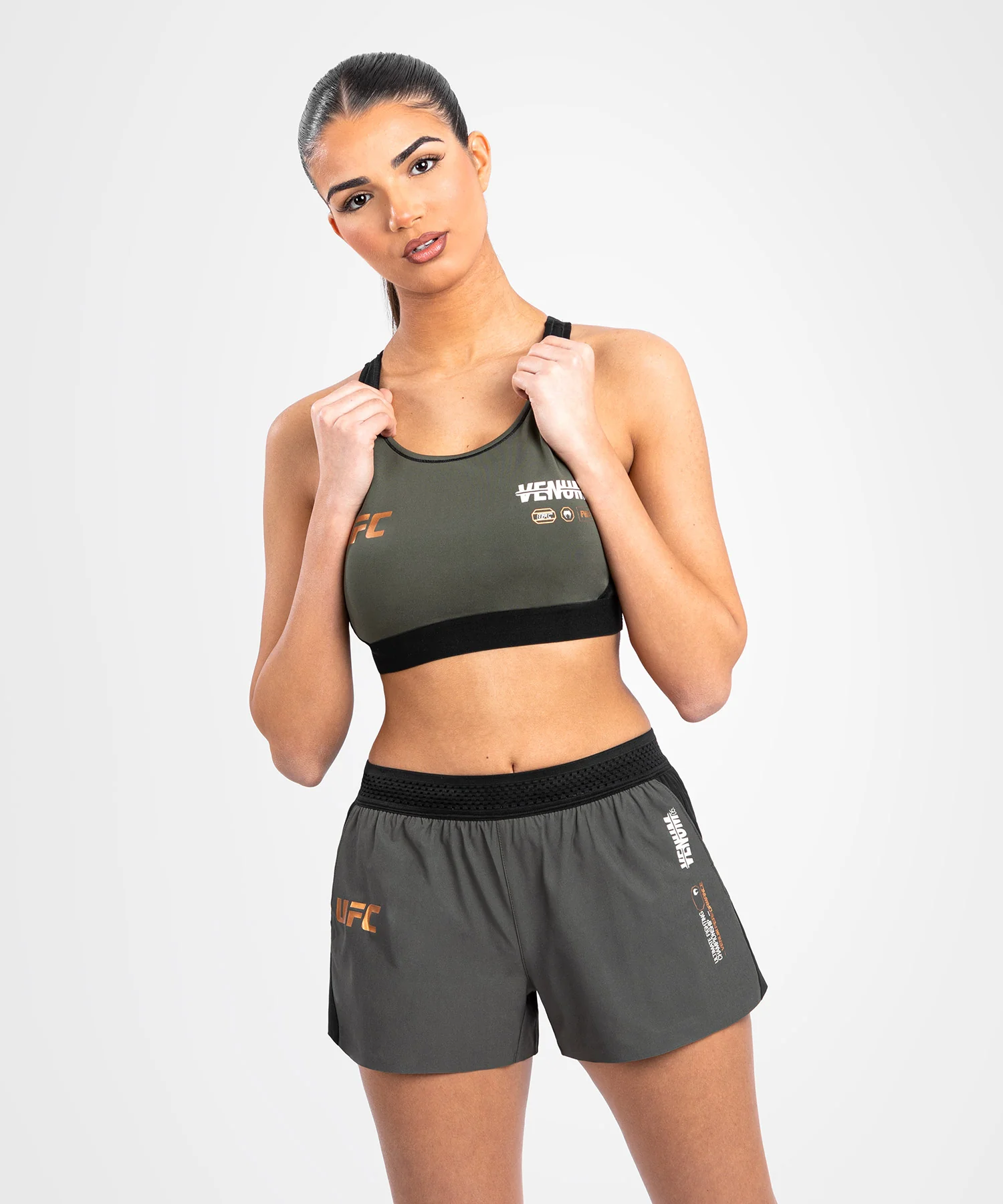 Brassière de sport pour Femmes UFC Adrenaline by Venum Fight Week - Khaki/Bronze - Image 5