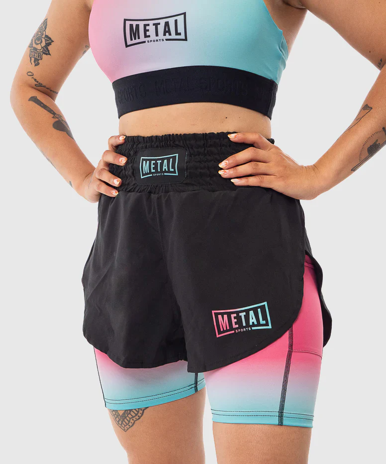 Short de MMA 2 En 1 Pour Femme Metal Boxe Miami - Noir