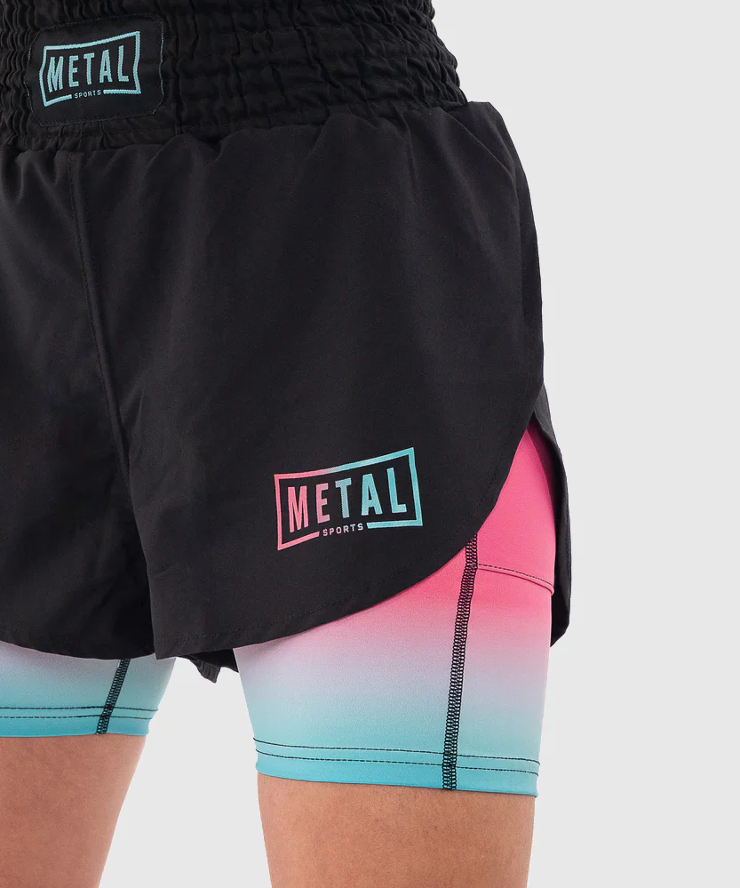 Short de MMA 2 En 1 Pour Femme Metal Boxe Miami - Noir - Image 3