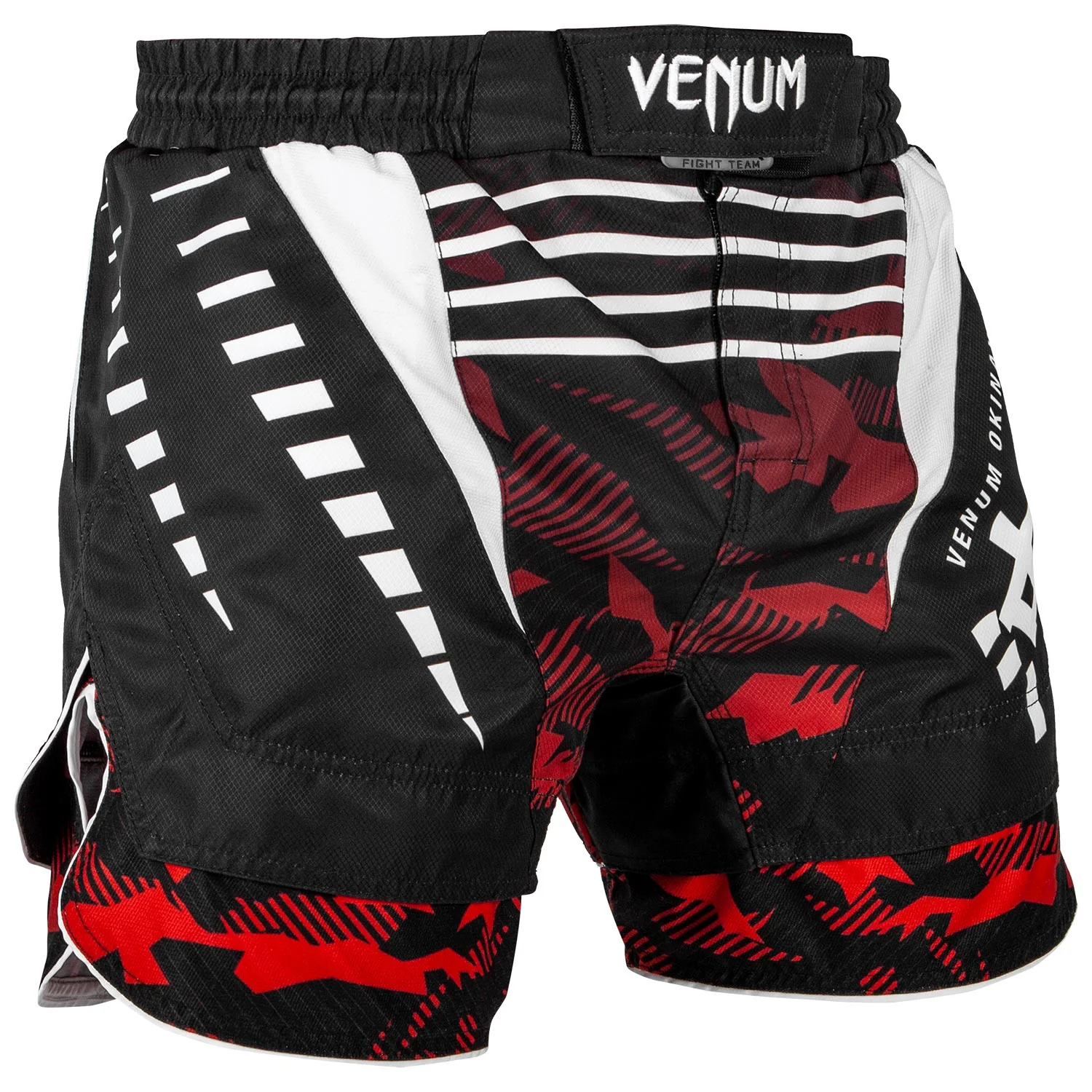 Fightshort court Venum Okinawa 2.0 - Noir/Blanc-Rouge - Image 2