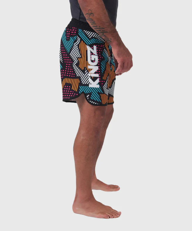 Short de MMA Kingz Patchwork - Noir/Orange/Bleu - Image 2