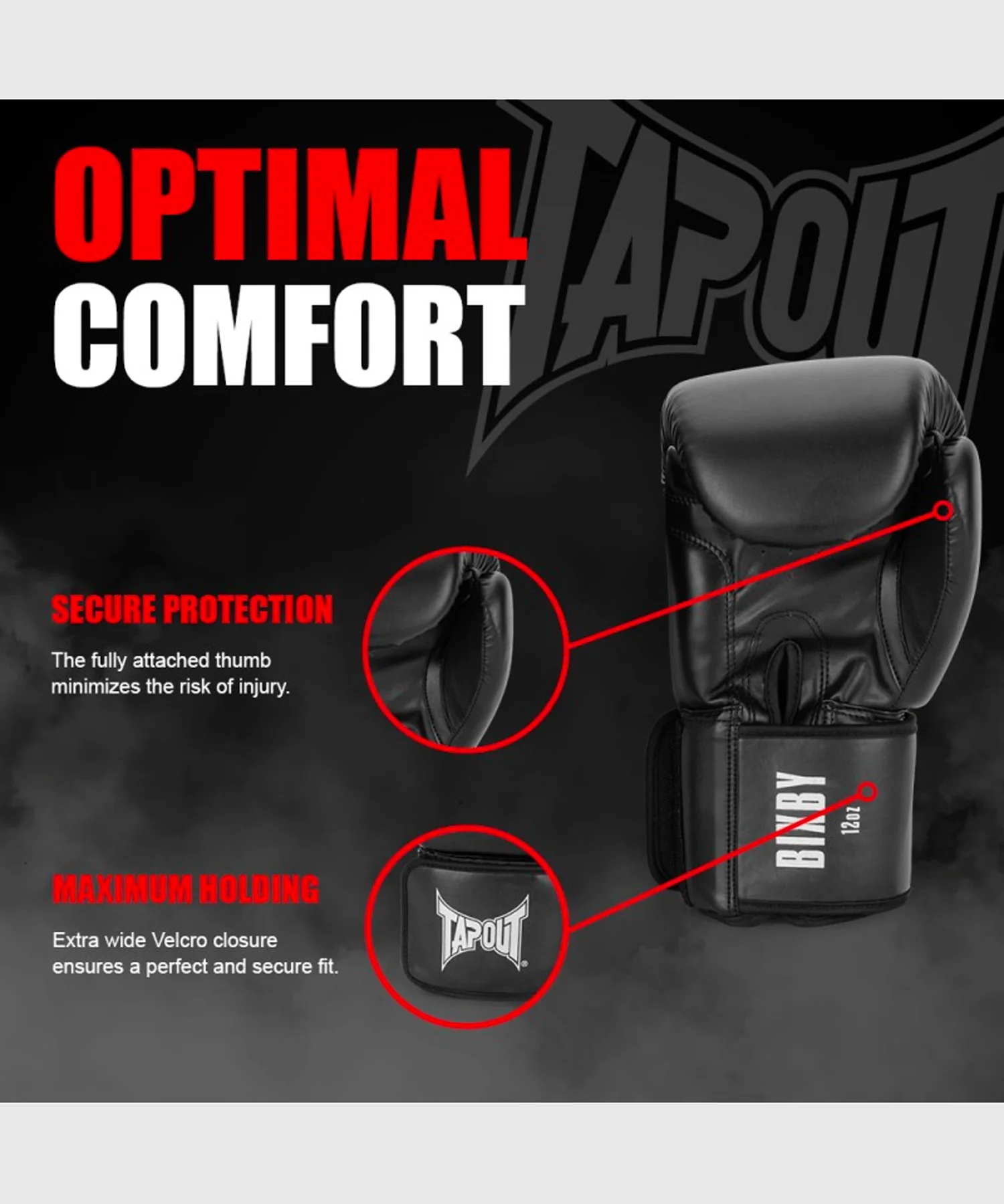 Gants de Boxe Tapout Bixby - Noir/Blanc - Image 5