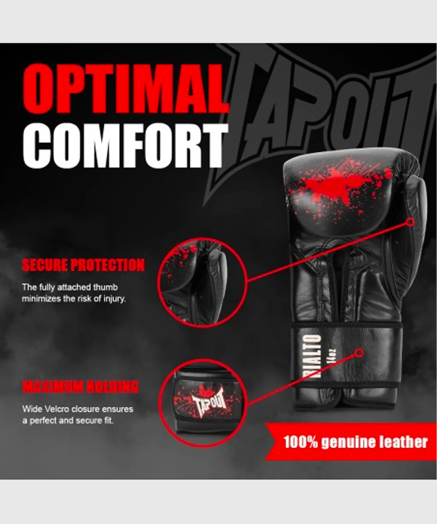 Gants de Boxe Tapout Rialto - Noir/Ecru/Rouge - Image 5