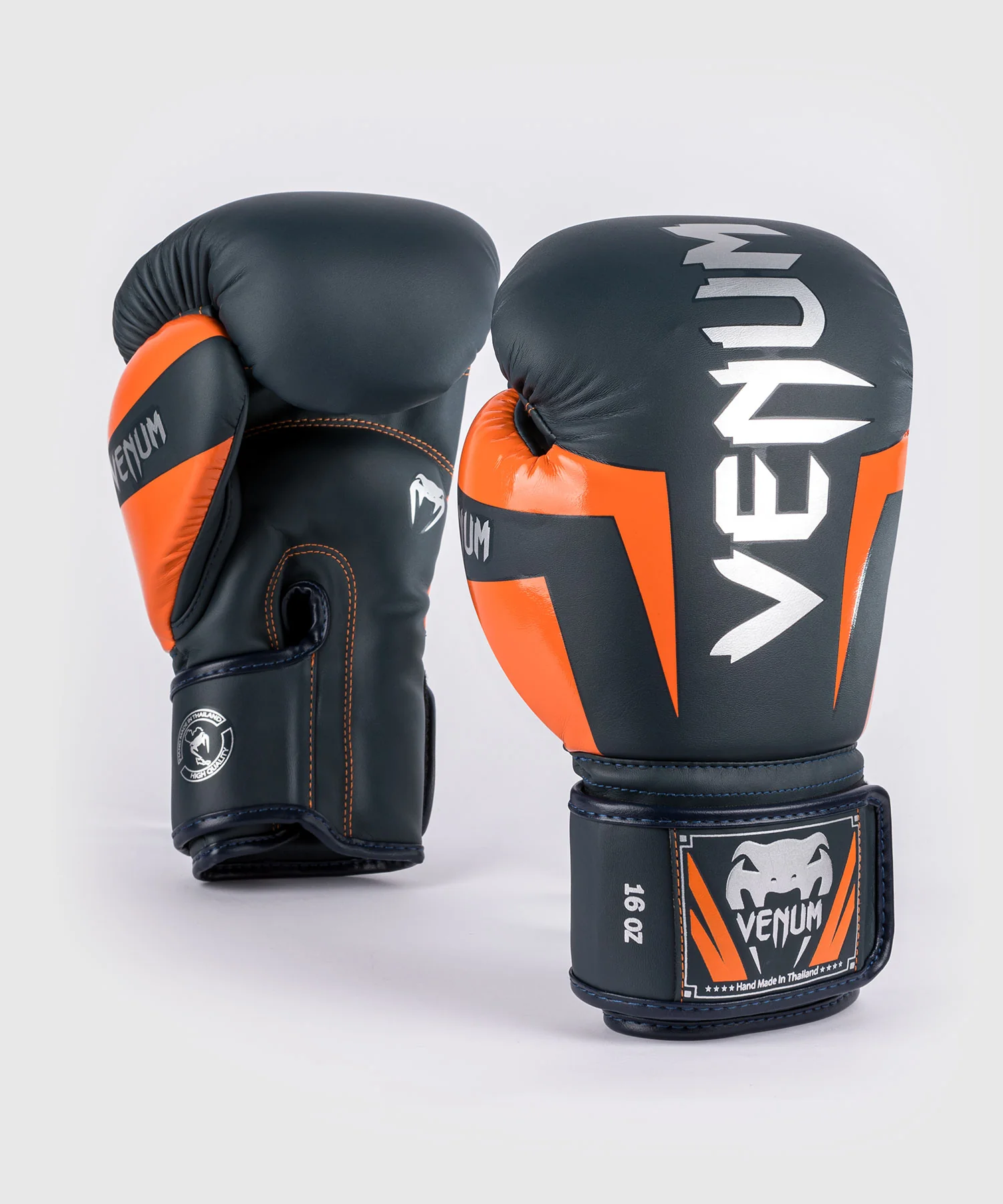 Gants de Boxe Venum Elite - Bleu Marine/Argent/Orange - Image 2