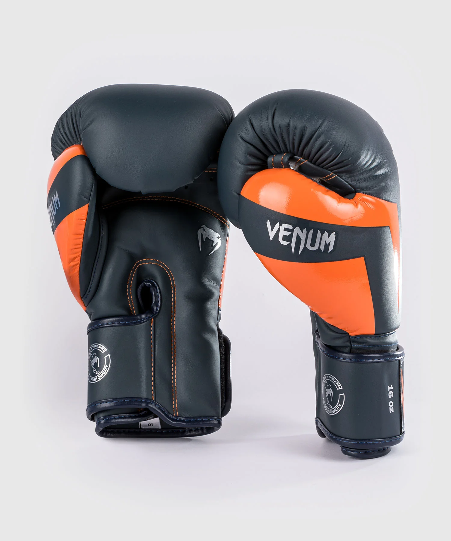 Gants de Boxe Venum Elite - Bleu Marine/Argent/Orange - Image 3