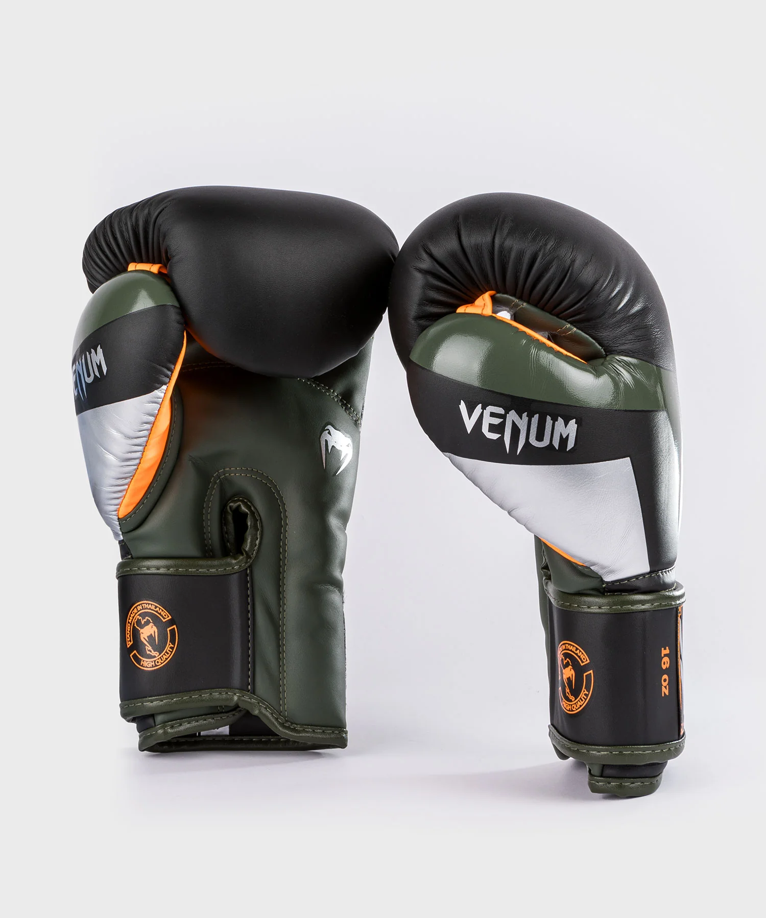 Gants de boxe Venum Elite - Noir/Argent/Kaki - Image 3
