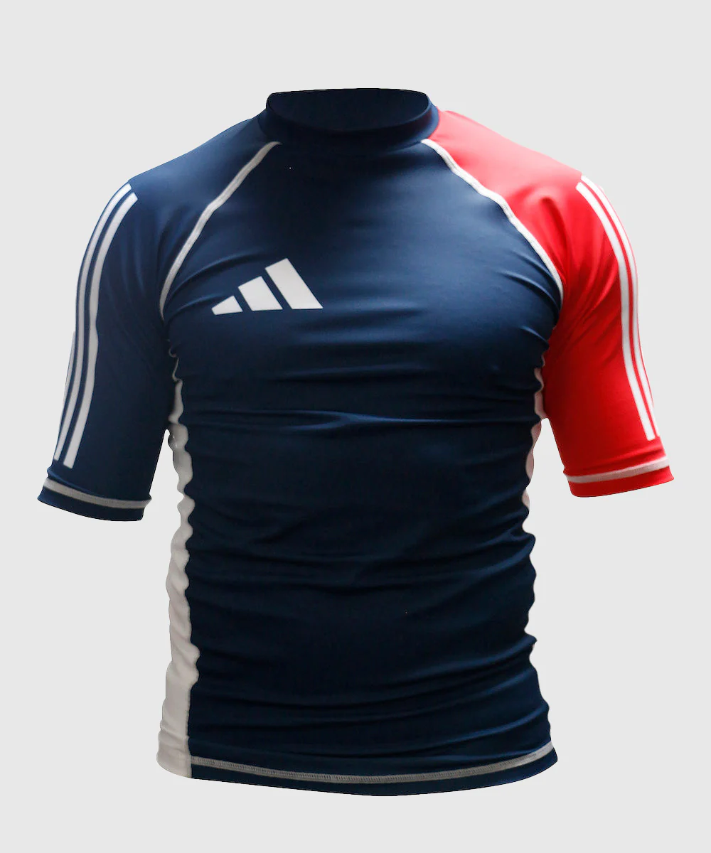 Haut de Compression Manches Courtes Adidas - Bleu/Blanc/Rouge