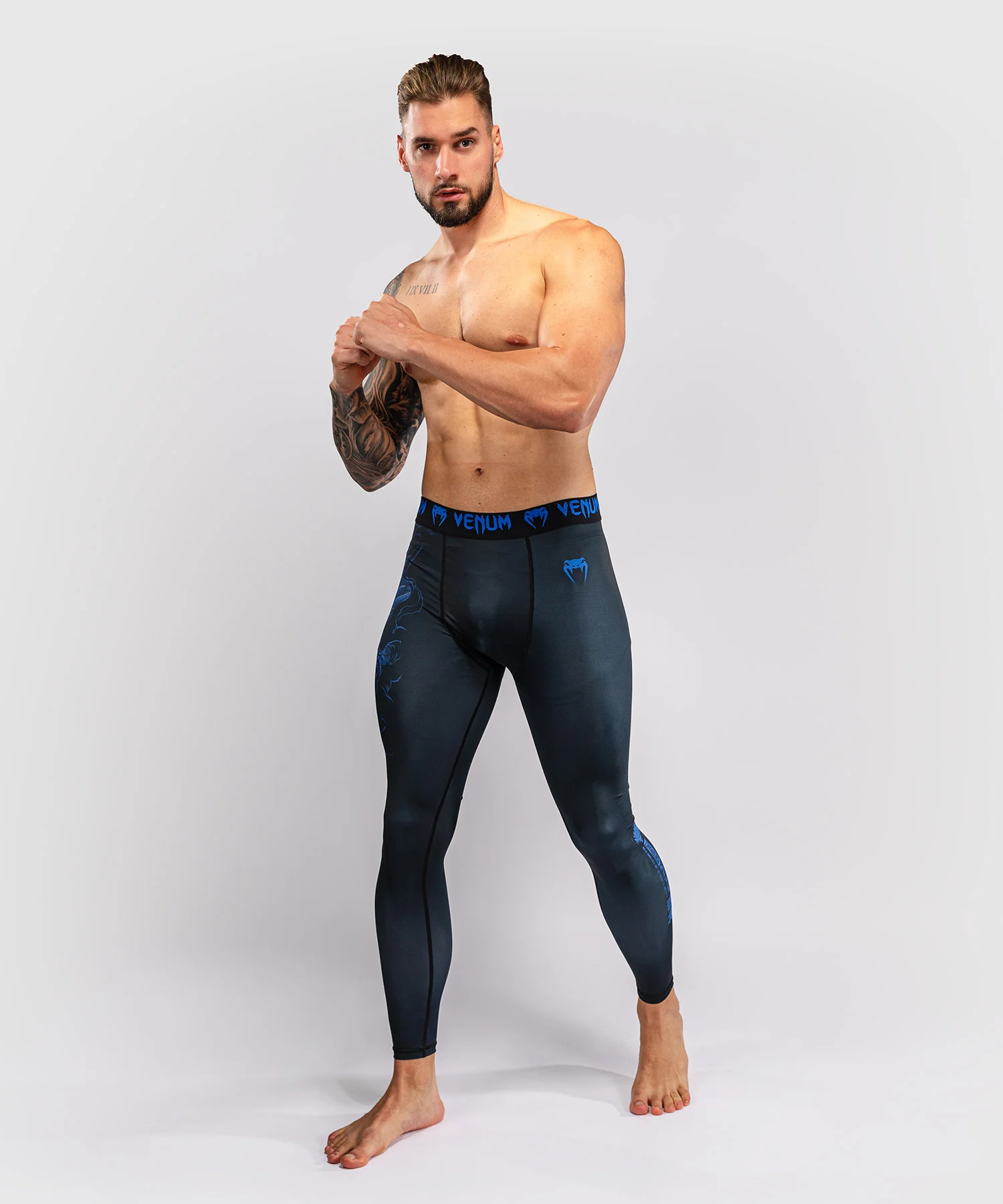 Pantalon de compression Venum Thunder Dragon – Noir/Bleu Royal - Image 2