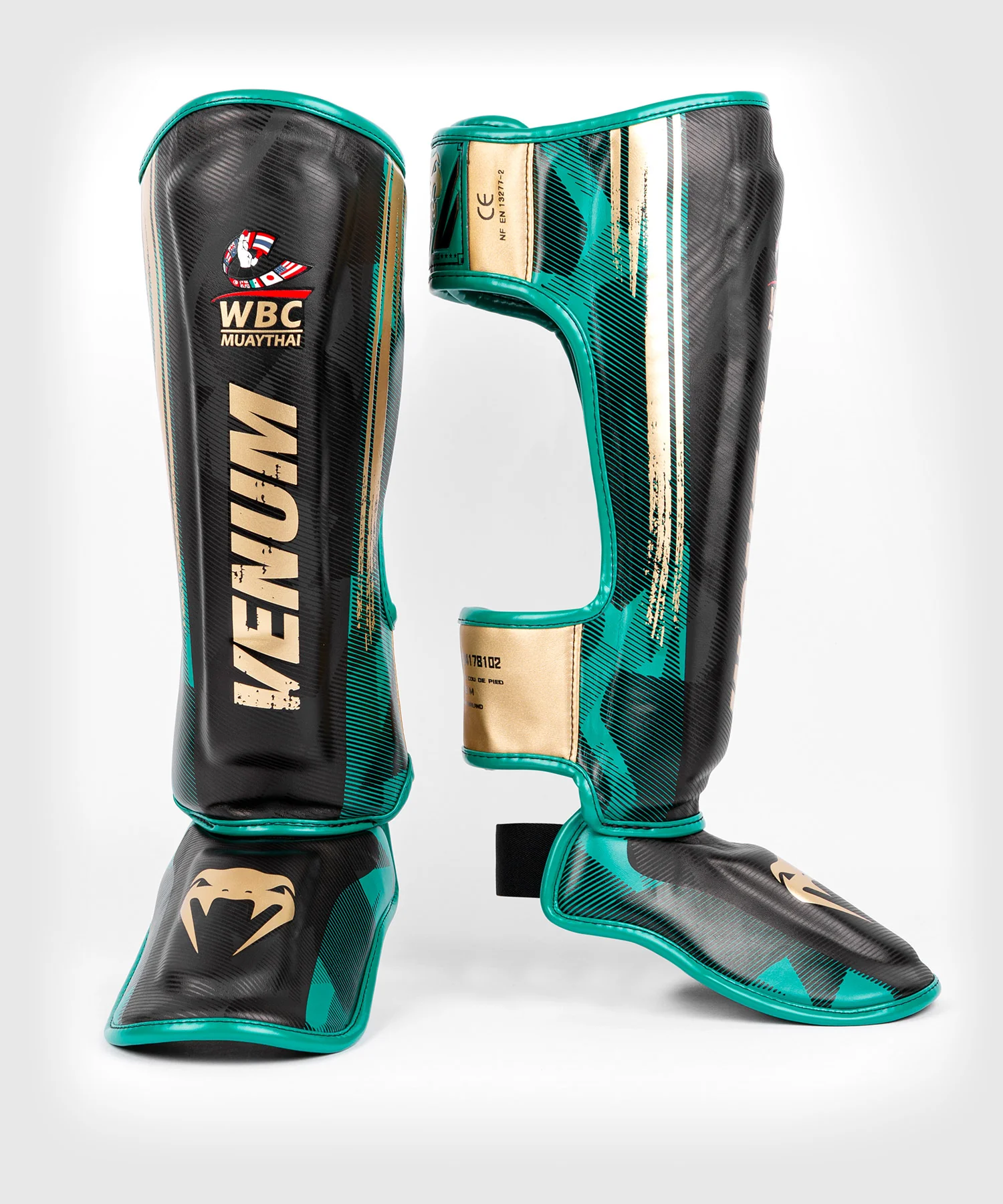 Protège-tibias Venum WBC Muay Thai - Noir/Vert - Image 2