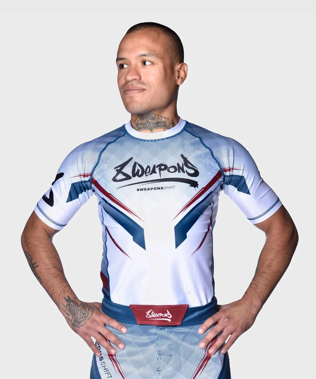 Rashguard À Manches Courtes 8 Weapons Shift - Blanc/Bleu/Rouge - Image 3