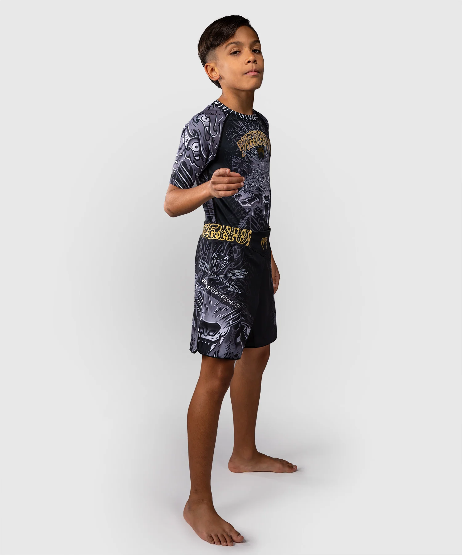Rashguard à Manches Courtes Pour Enfants Venum Wolf Atak  – Noir/Gris - Image 4