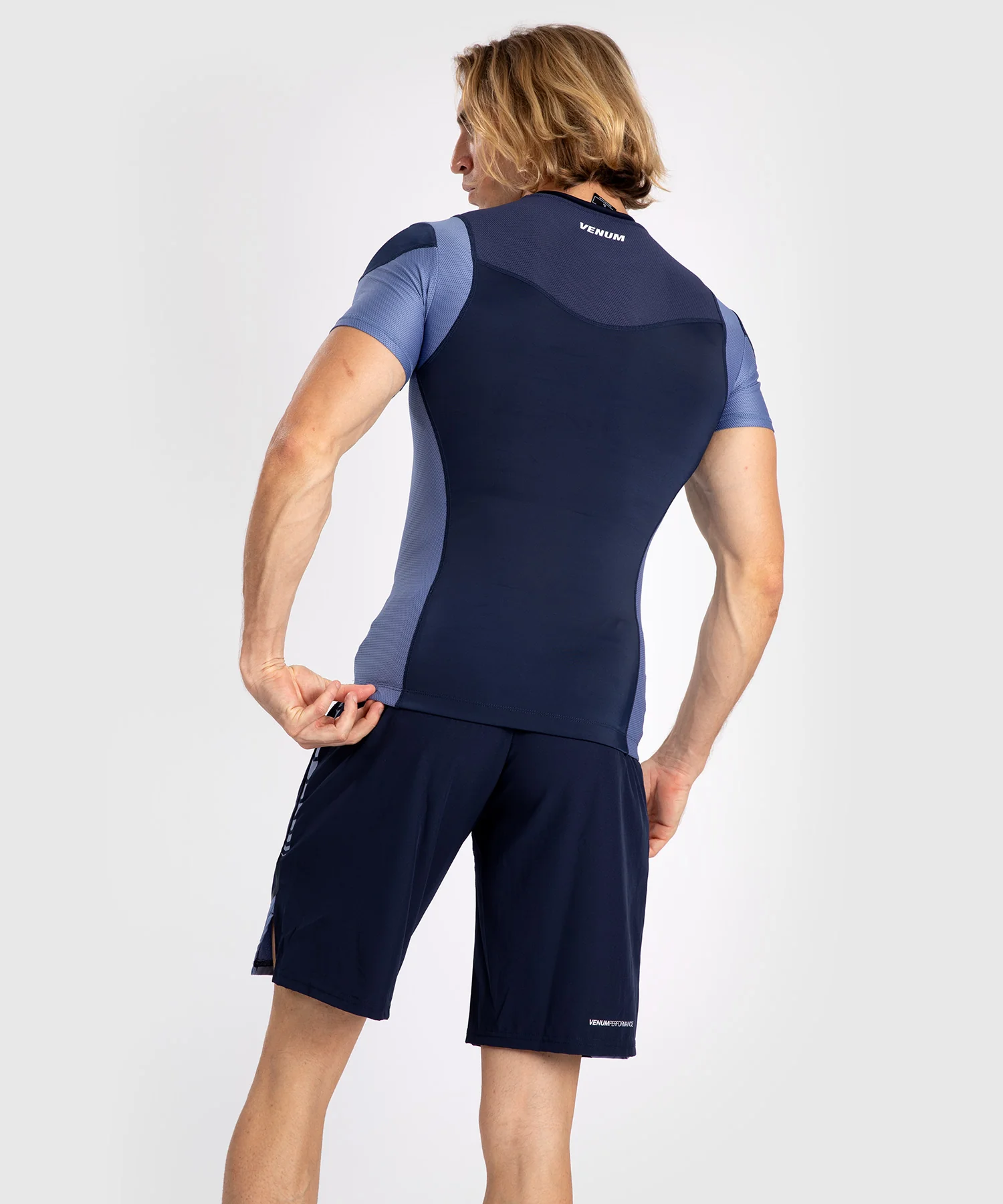 Rashguard À Manches Courtes pour Hommes Venum Tempest - Bleu Marine/Bleu - Image 3