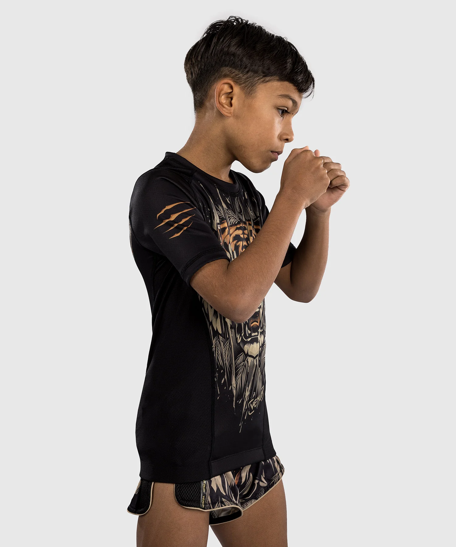 Rashguard à Manches Courtes Venum Tiger pour Enfants - Noir/Orange Néon - Image 2