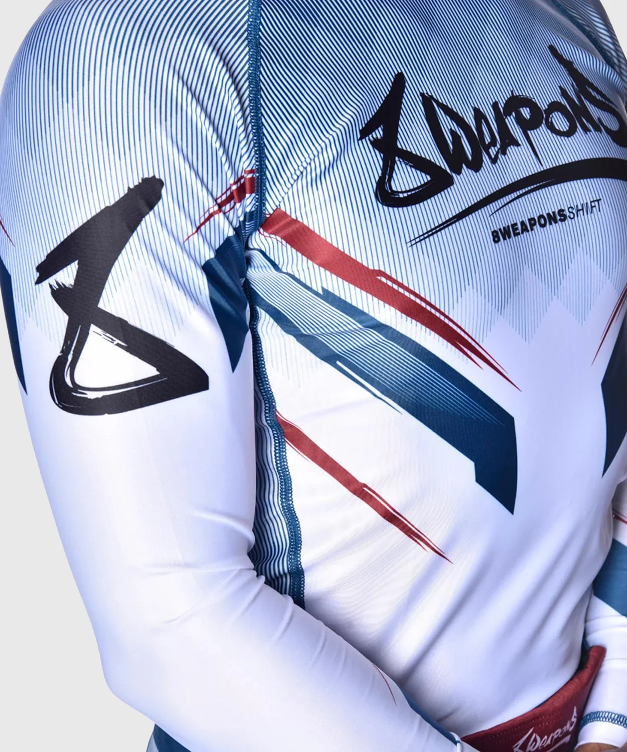 Rashguard À Manches Longues 8 Weapons Shift - Blanc/Bleu/Rouge - Image 7