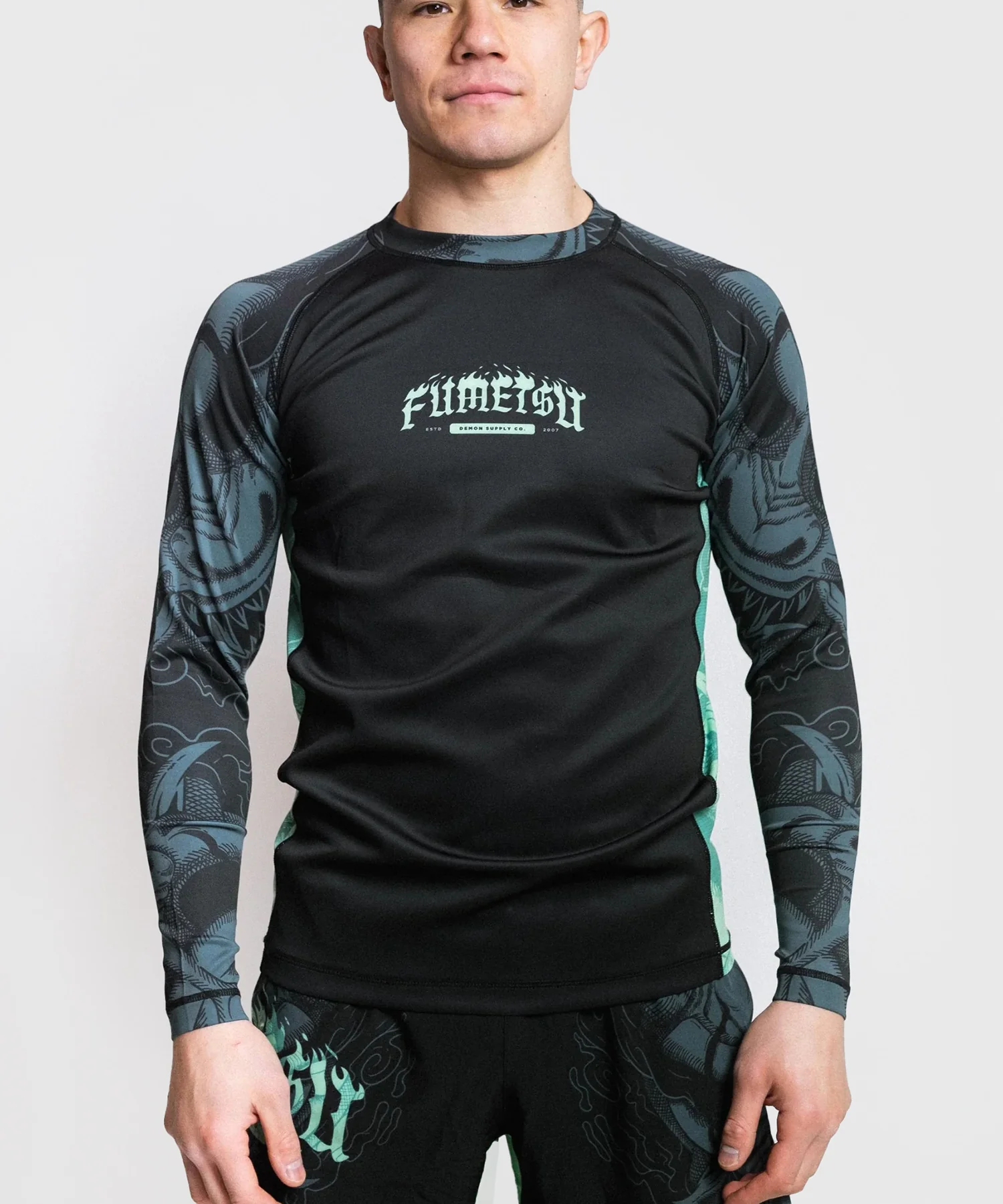 Rashguard À Manches Longues Fumetsu Oni - Noir/Bleu/Vert - Image 3