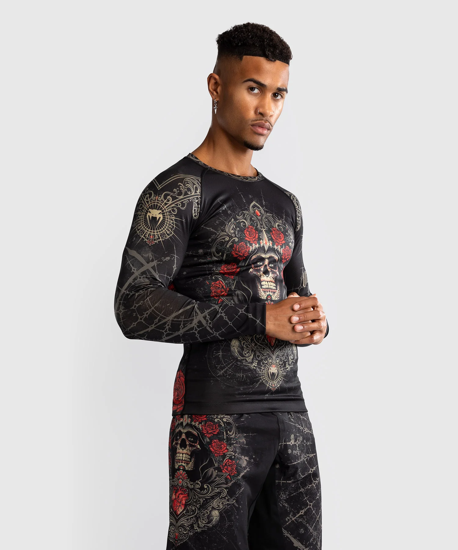 Rashguard à Manches Longues pour Hommes Venum Santa Muerte 5.0 - Noir Profond/Or - Image 3