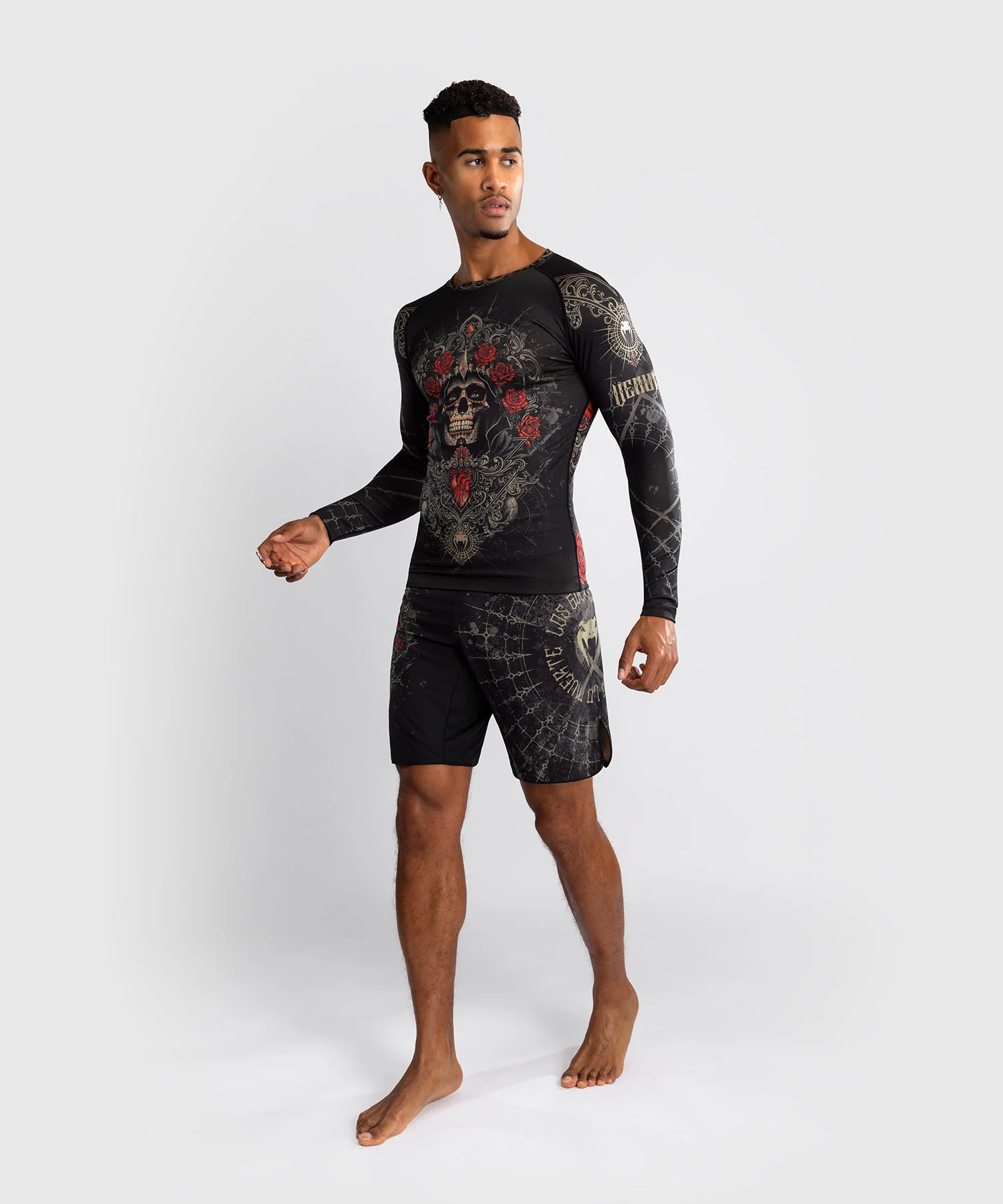 Rashguard à Manches Longues pour Hommes Venum Santa Muerte 5.0 - Noir Profond/Or - Image 4