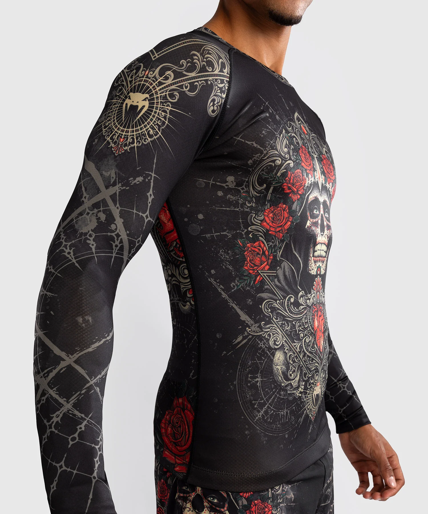 Rashguard à Manches Longues pour Hommes Venum Santa Muerte 5.0 - Noir Profond/Or - Image 6