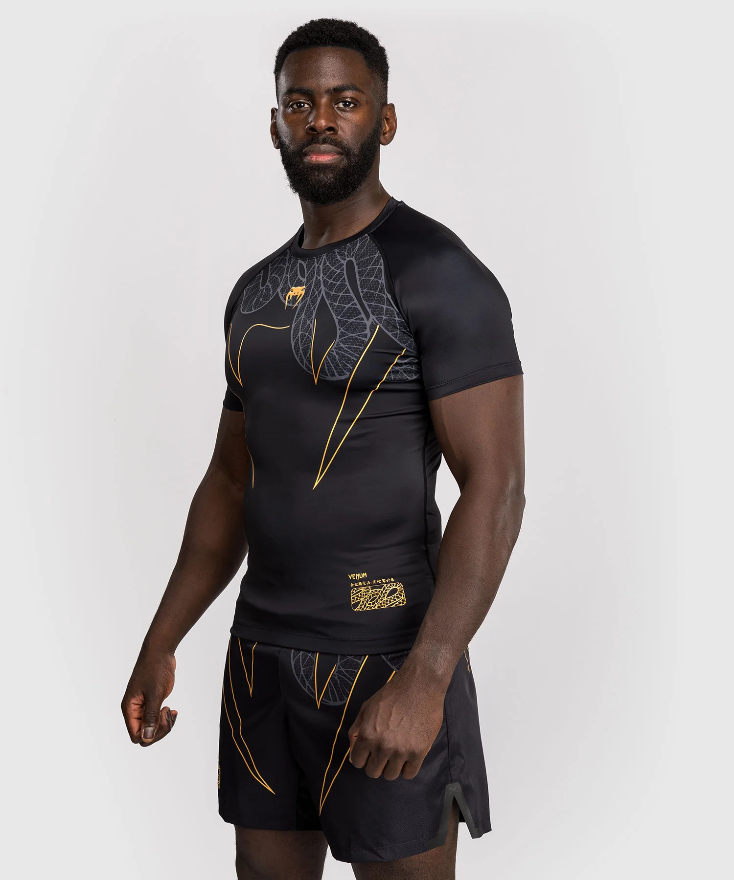 Rashguard Manches Courtes Venum Serpenti – Noir/Argent/Or - Image 2