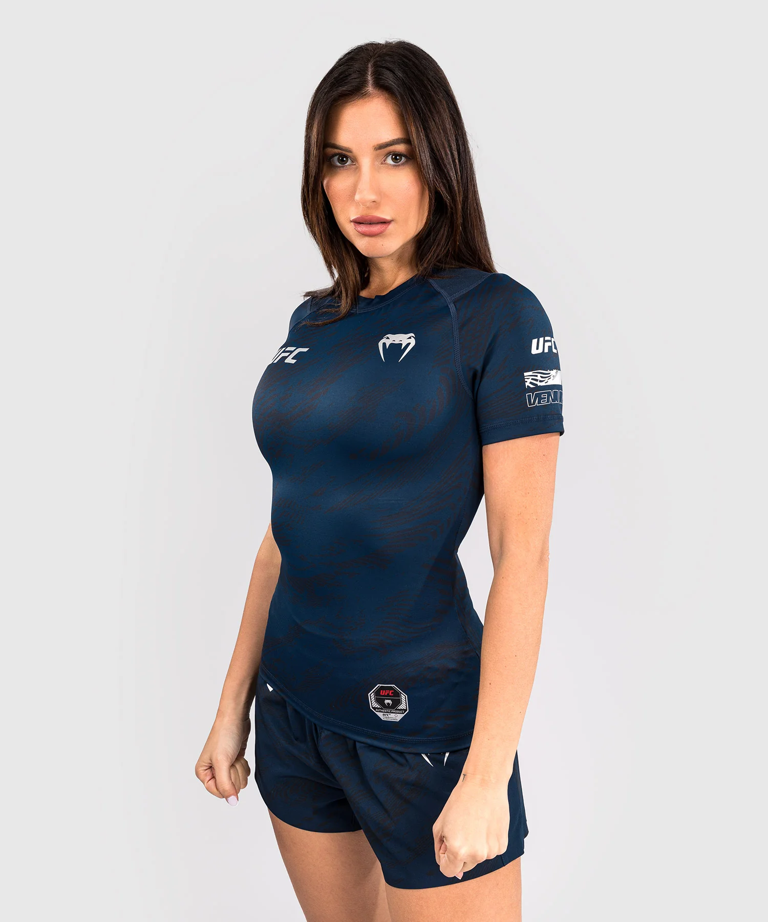 Rashguard Performance à Manches Courtes pour Femmes UFC Fusion by Venum Fight Week - Bleu Océanique