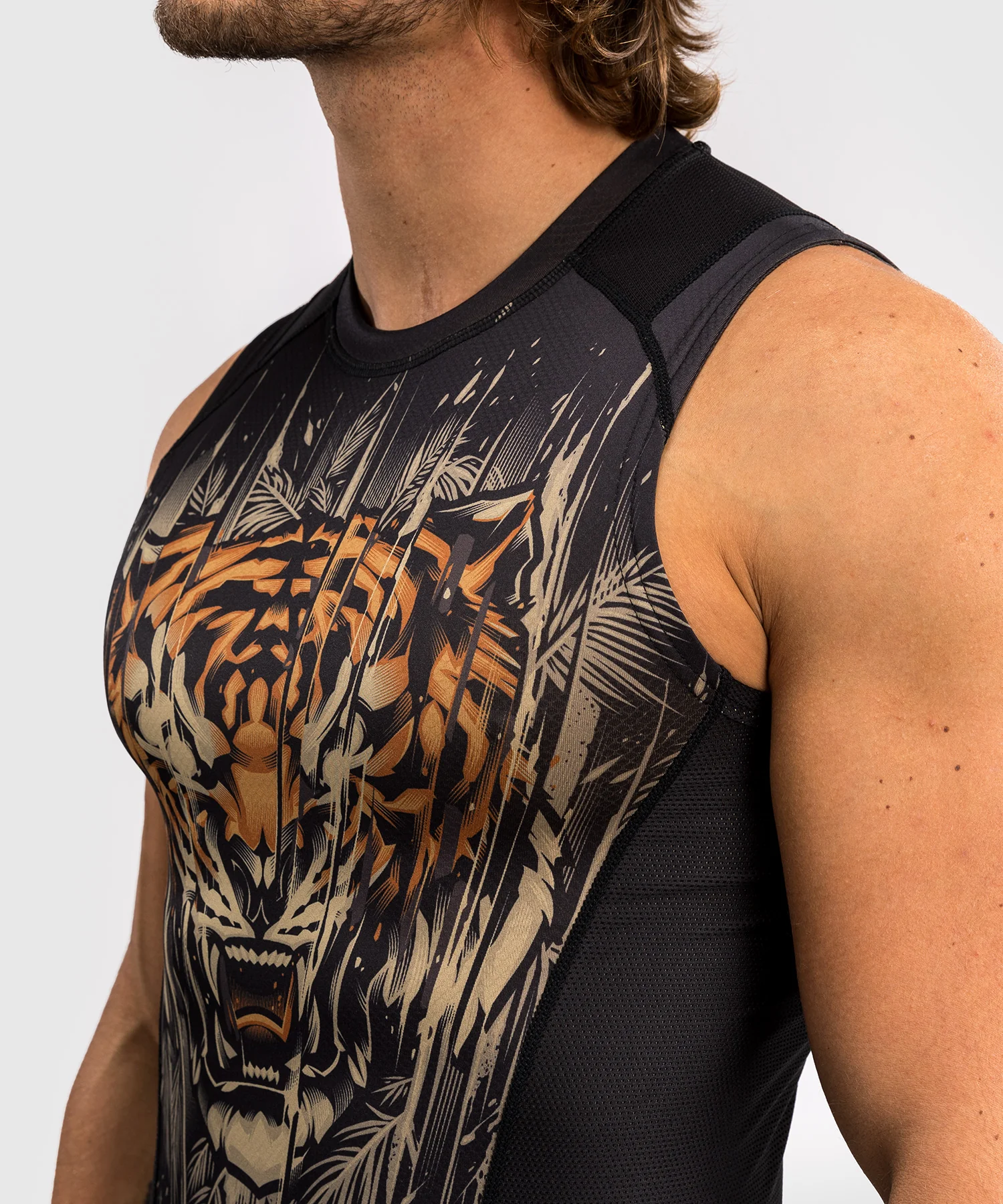 Rashguard sans Manches Venum Tiger pour Hommes - Noir/Orange Néon - Image 4