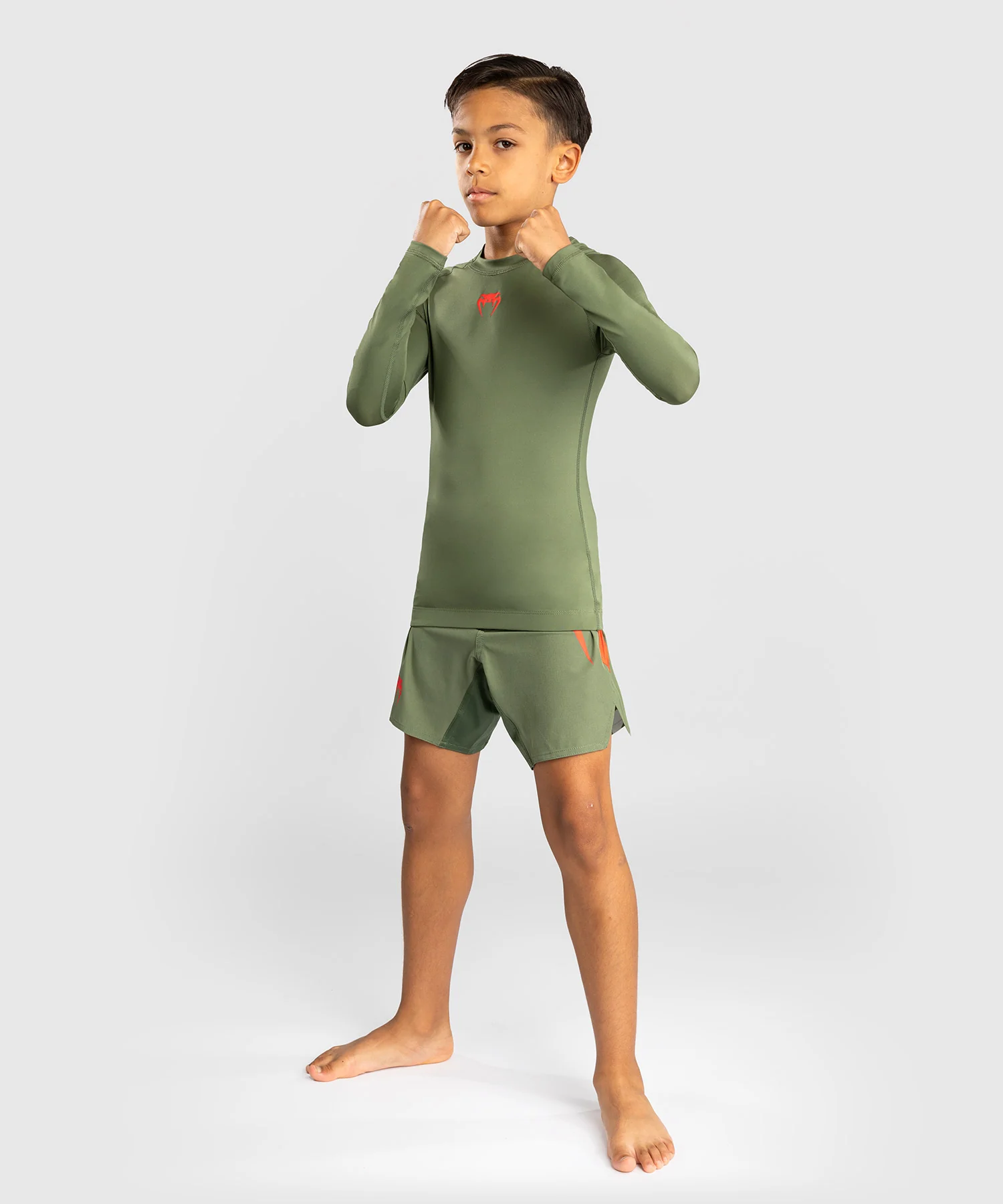 Rashguard Manches Longues pour Enfants Venum Contender - Vert militaire/Orange - Image 4