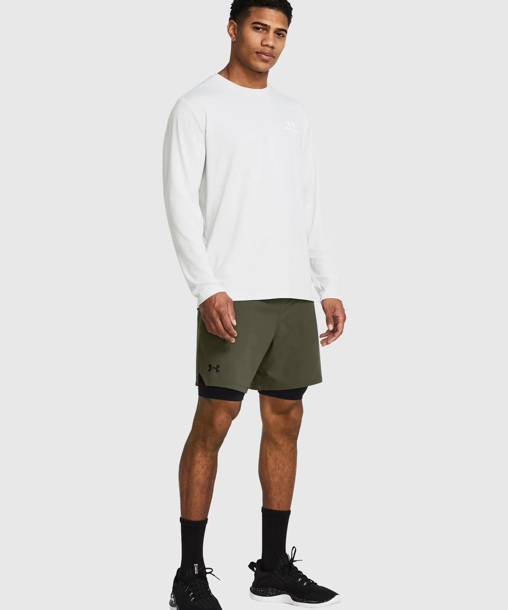 Short 2 En 1 Under Armour Ua Vanish Woven - Kaki/Noir - Image 2