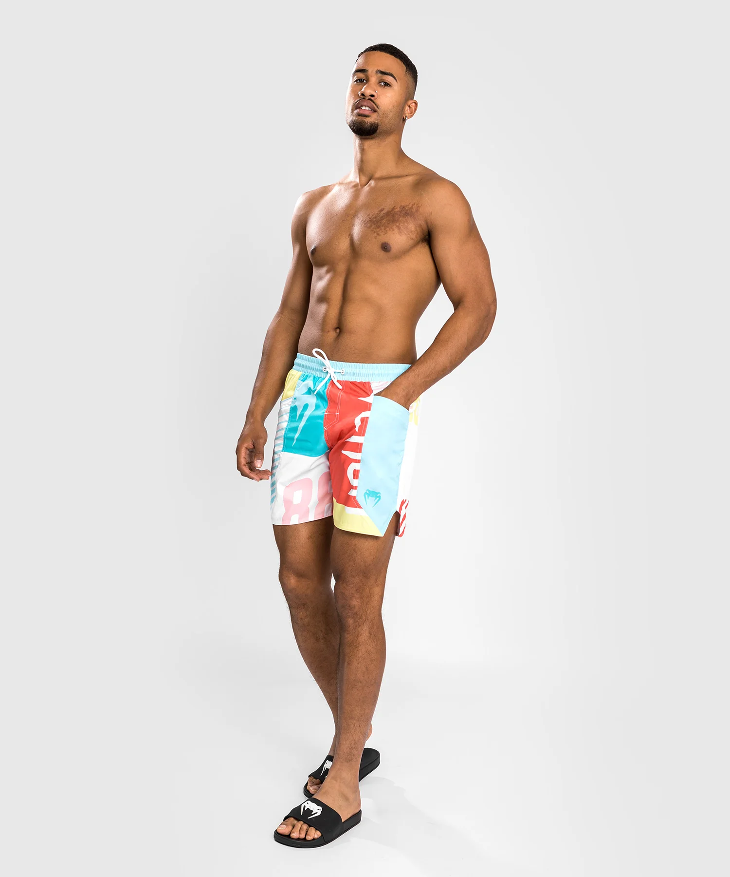 Short de bain Venum Summer 88 - Bleu Clair/Rouge Flamme - Image 4