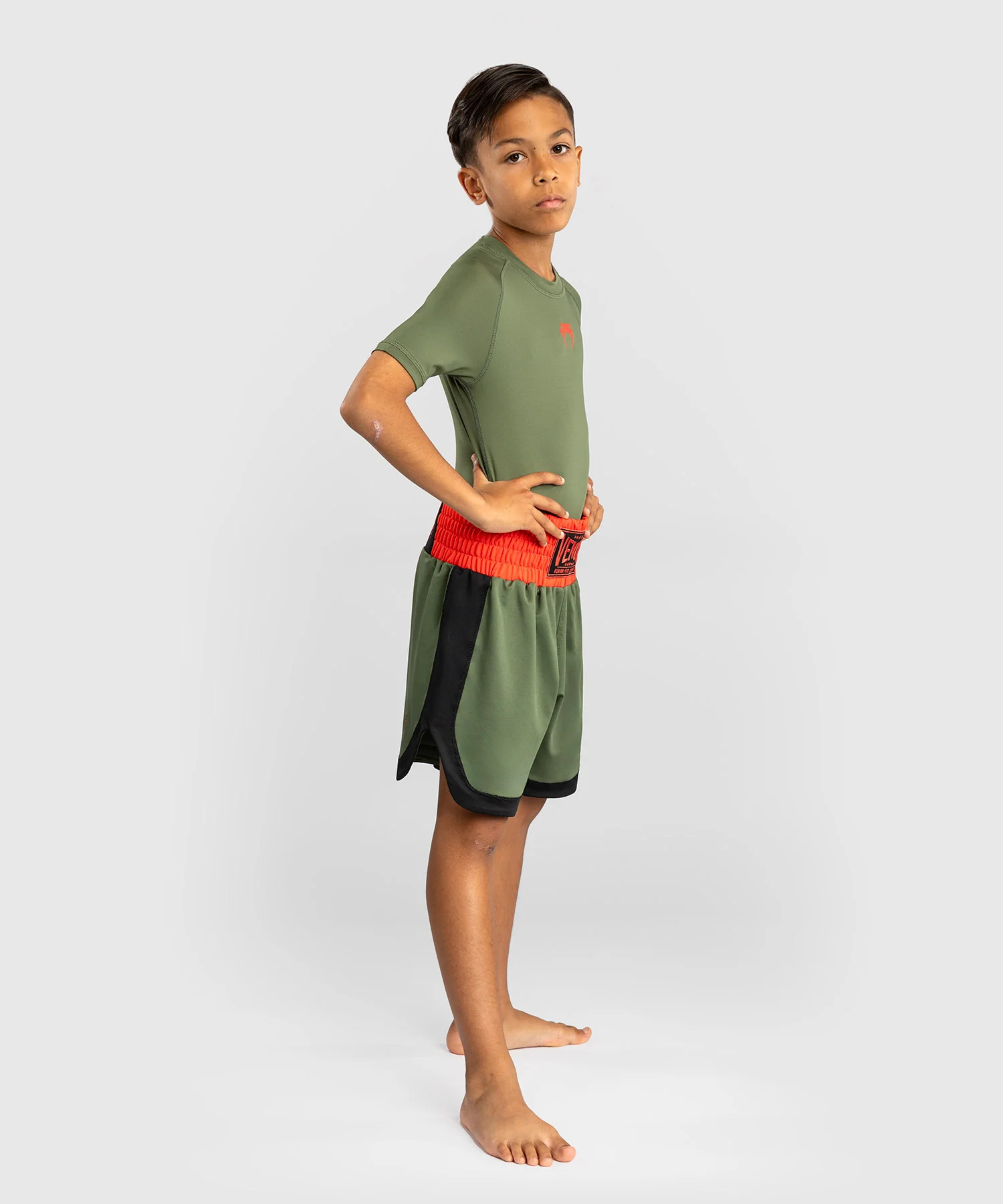 Short de Boxe pour Enfants Venum Classic - Vert militaire/Orange - Image 2