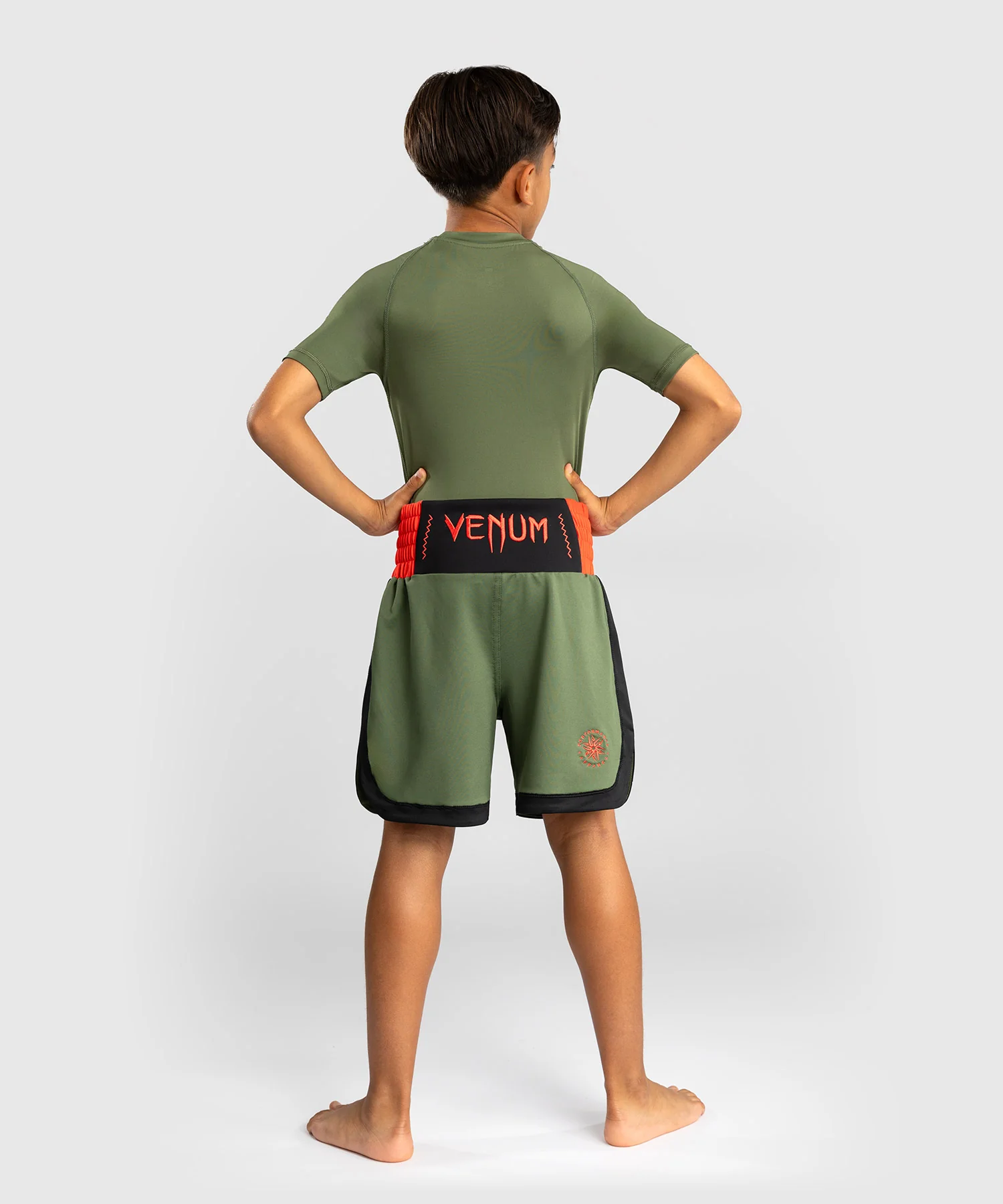 Short de Boxe pour Enfants Venum Classic - Vert militaire/Orange - Image 3