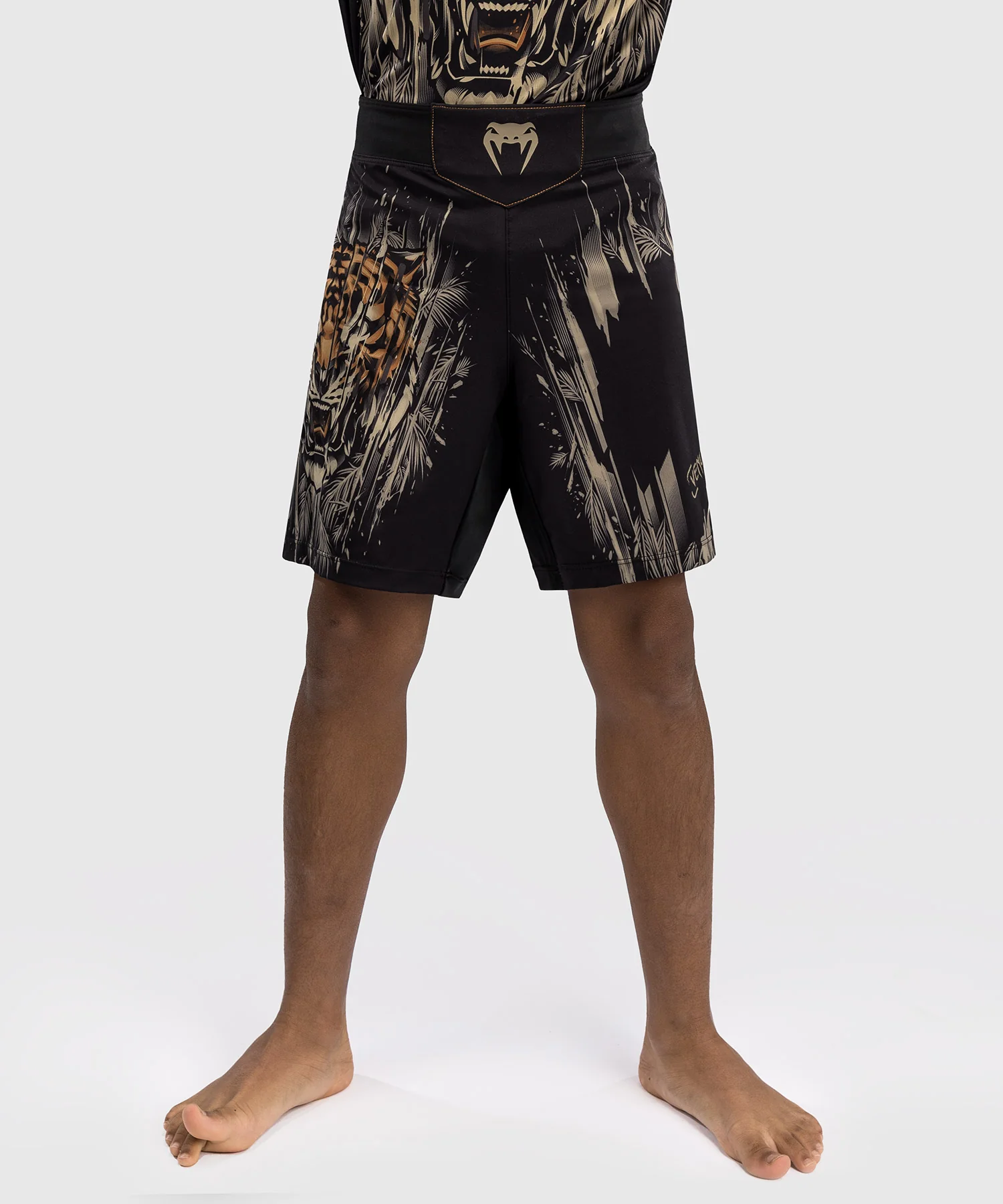 Short de Combat Venum Tiger pour Enfants - Noir/Orange Néon