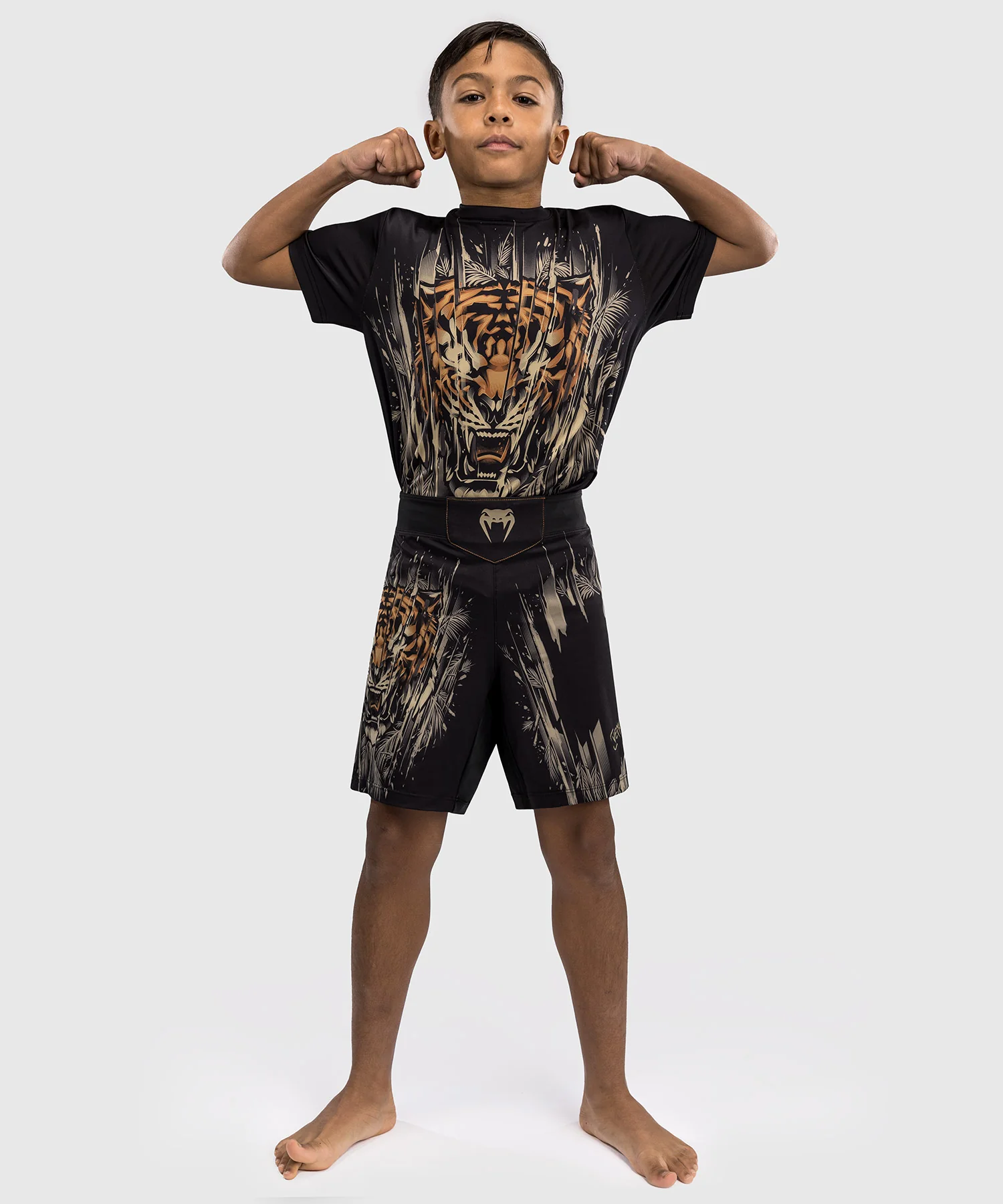 Short de Combat Venum Tiger pour Enfants - Noir/Orange Néon - Image 6
