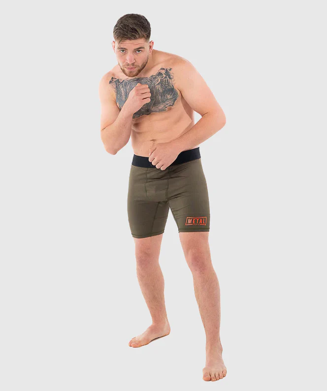 Short de Compression Metal Boxe - Kaki/Orange