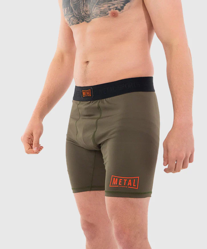 Short de Compression Metal Boxe - Kaki/Orange - Image 3