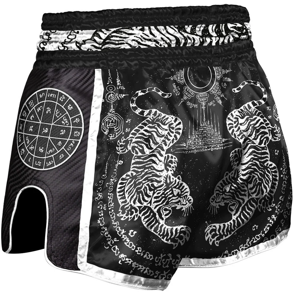 Short de Muay Thai Carbon - Sak Yant Tigers - Noir - Image 2