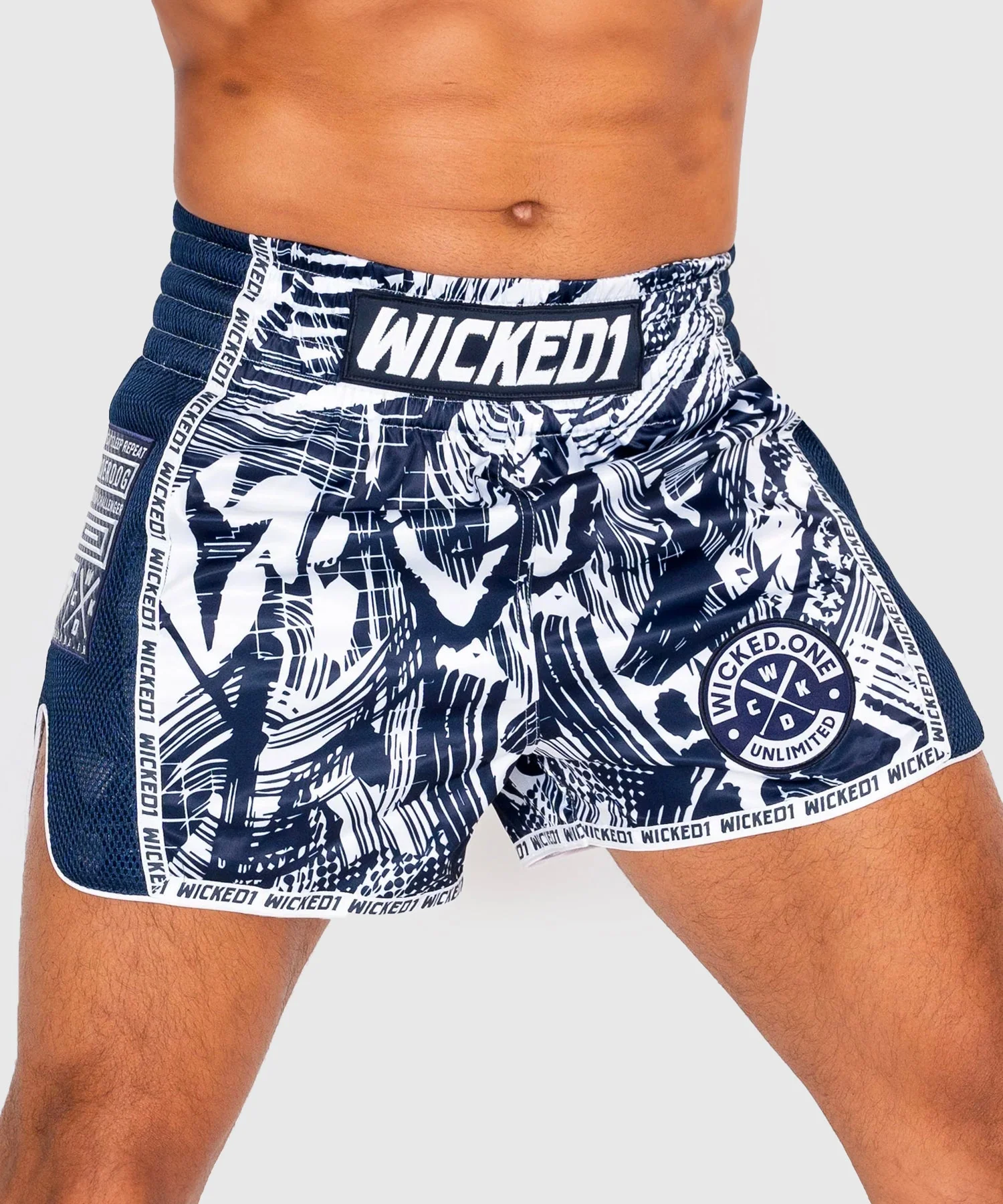 Short De Muay Thai Wicked One Havoc - Bleu Marine/Blanc - Image 2
