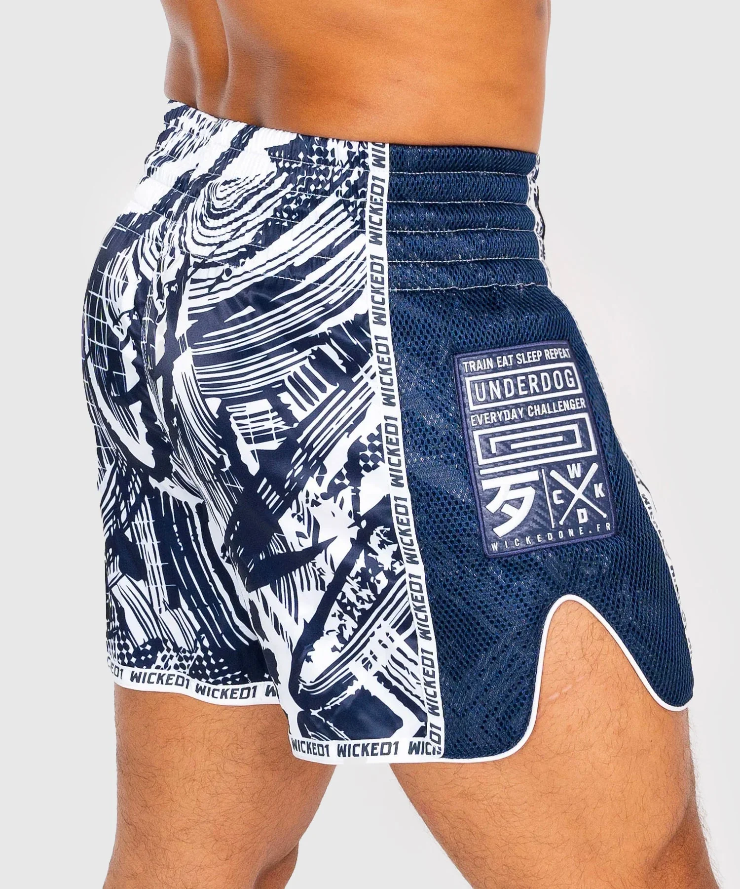 Short De Muay Thai Wicked One Havoc - Bleu Marine/Blanc - Image 3