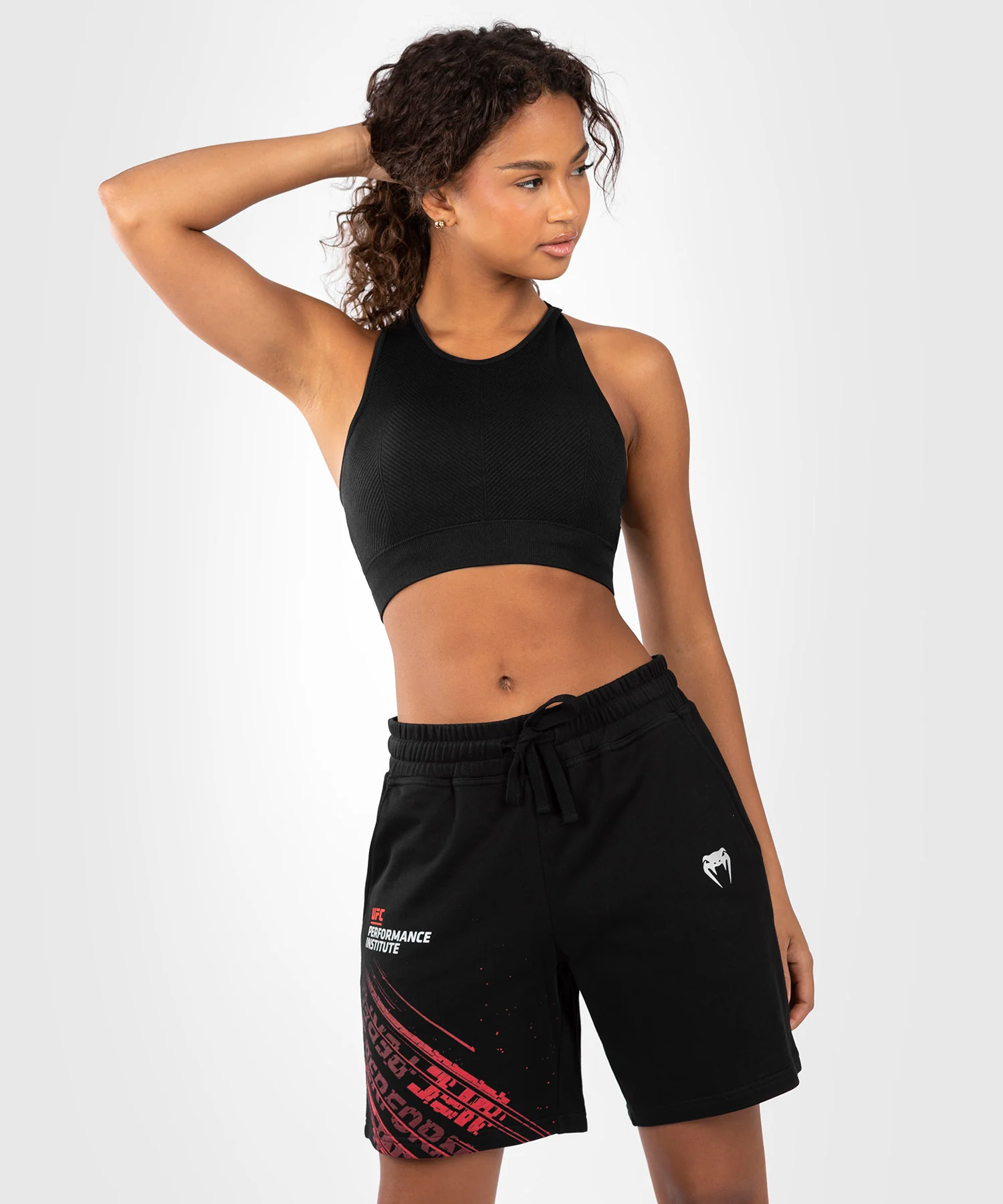 Short en coton pour femmes UFC Venum Performance Institute 2.0 - Noir/Rouge - Image 3