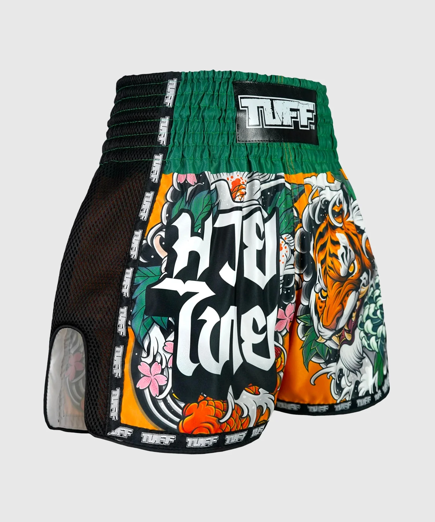 Short de Muay Thai Tuff New Retro Tora Mori To Kingyo - Orange/Vert - Image 4