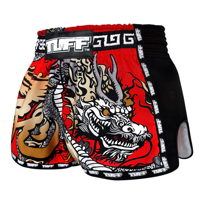 Short de Muay Thai Tuff Retro Style Red Chinese Dragon - Rouge - Image 2