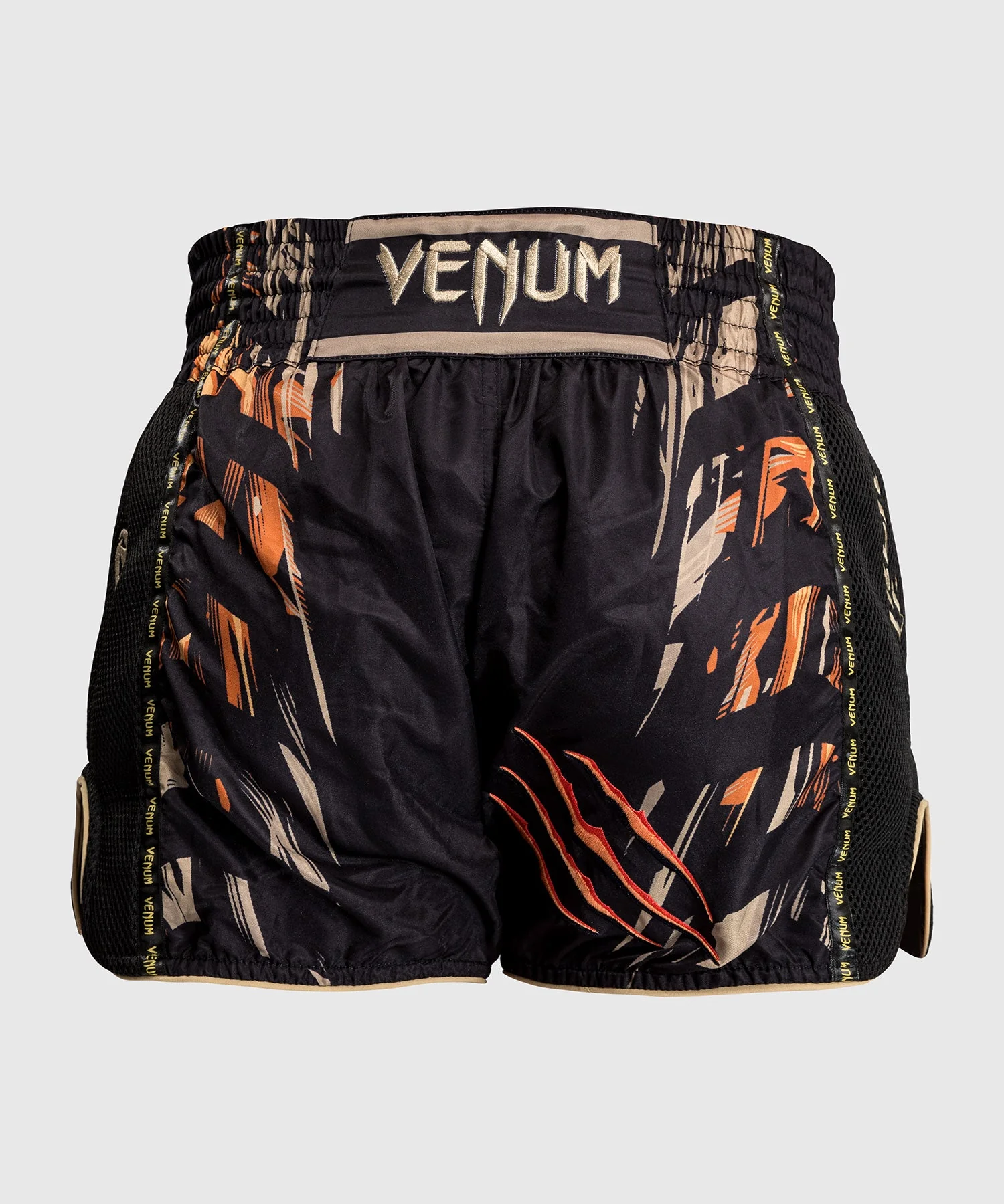 Short Muay Thai Venum Tiger pour Hommes - Noir/Orange Néon - Image 3
