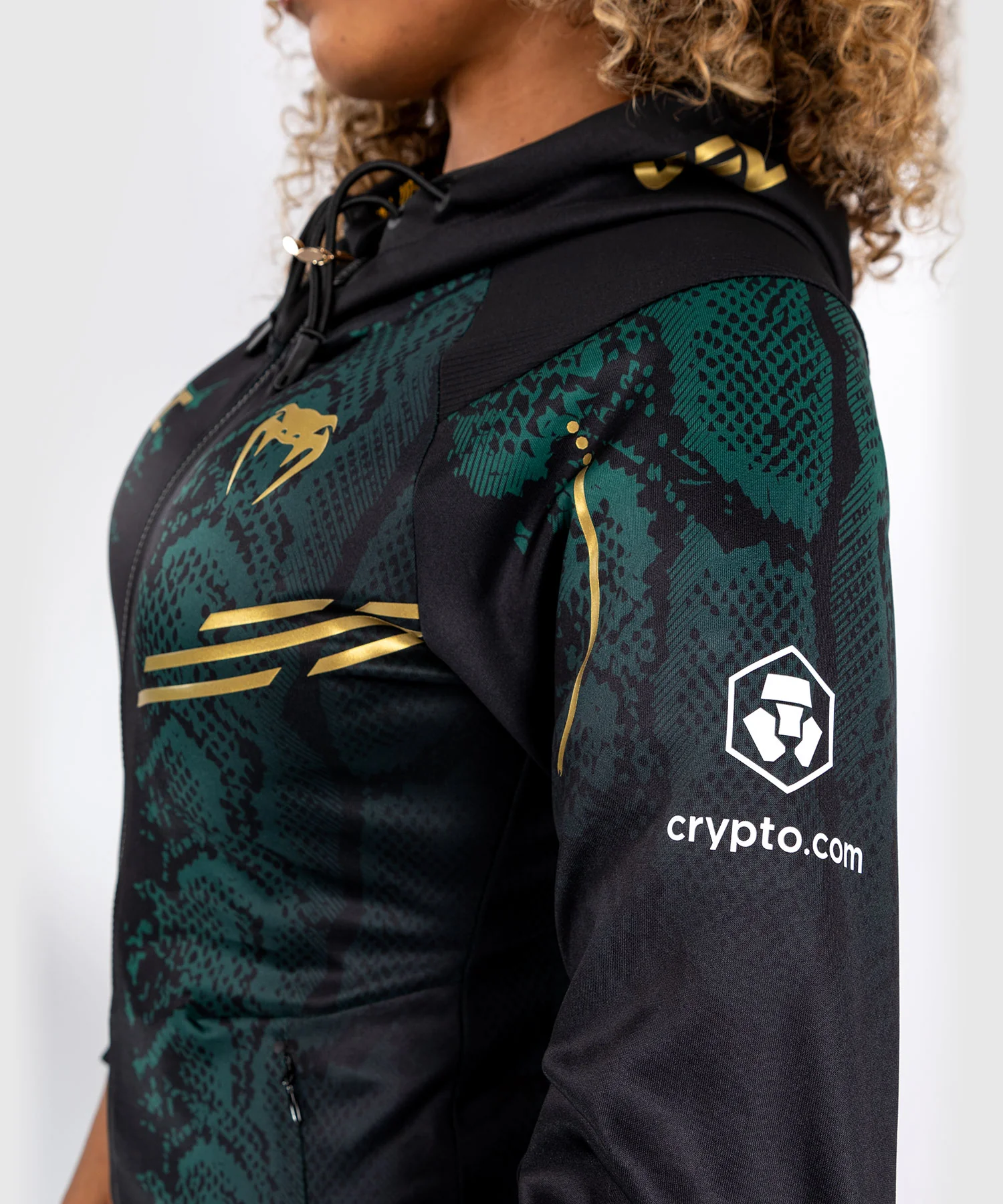 Sweat à capuche pour Femmes UFC Adrenaline by Venum Authentic Fight Night - Emerald Edition - Vert/Noir/Or - Image 3