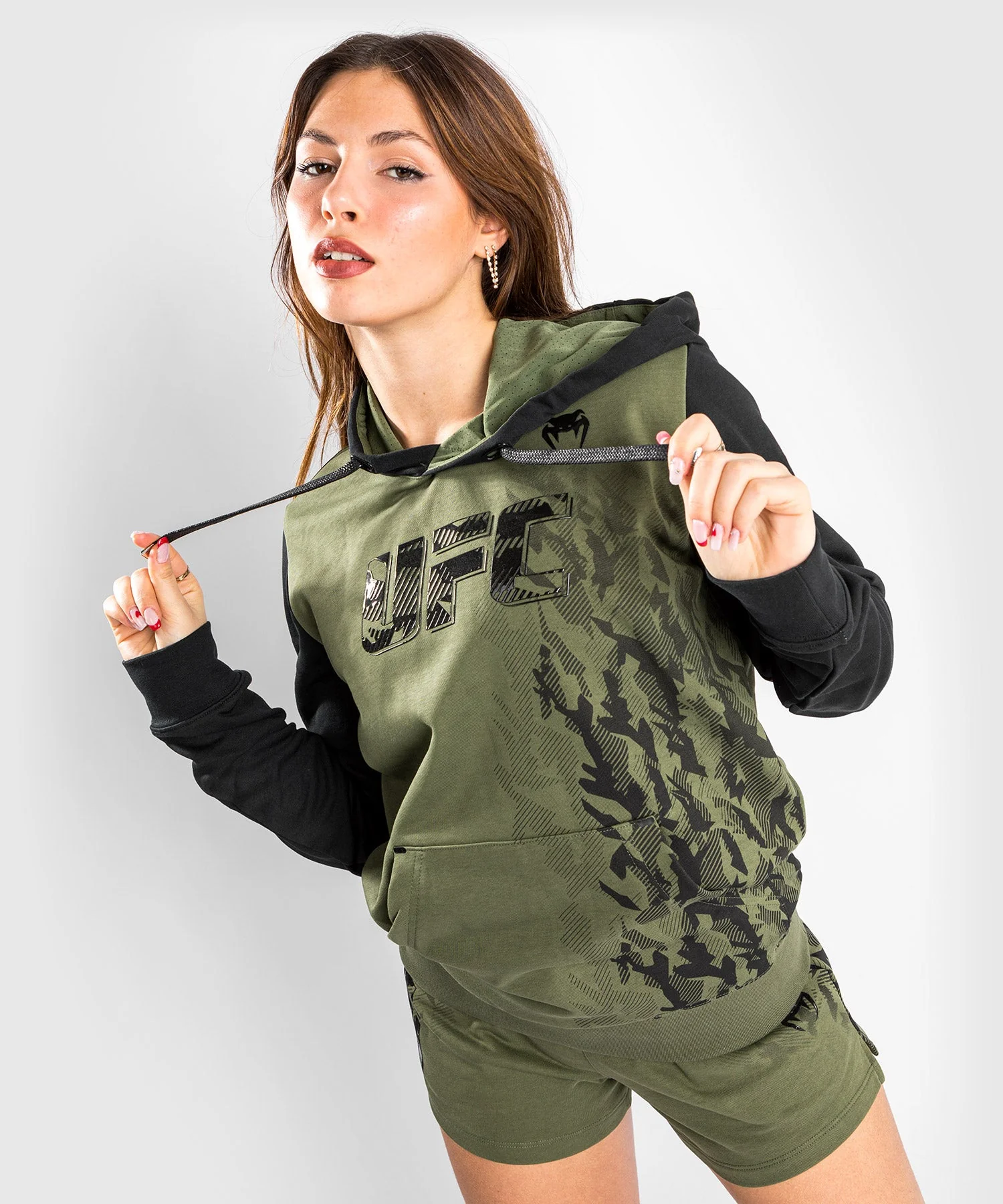 Sweatshirt à Capuche Femme UFC Venum Authentic Fight Week - Kaki