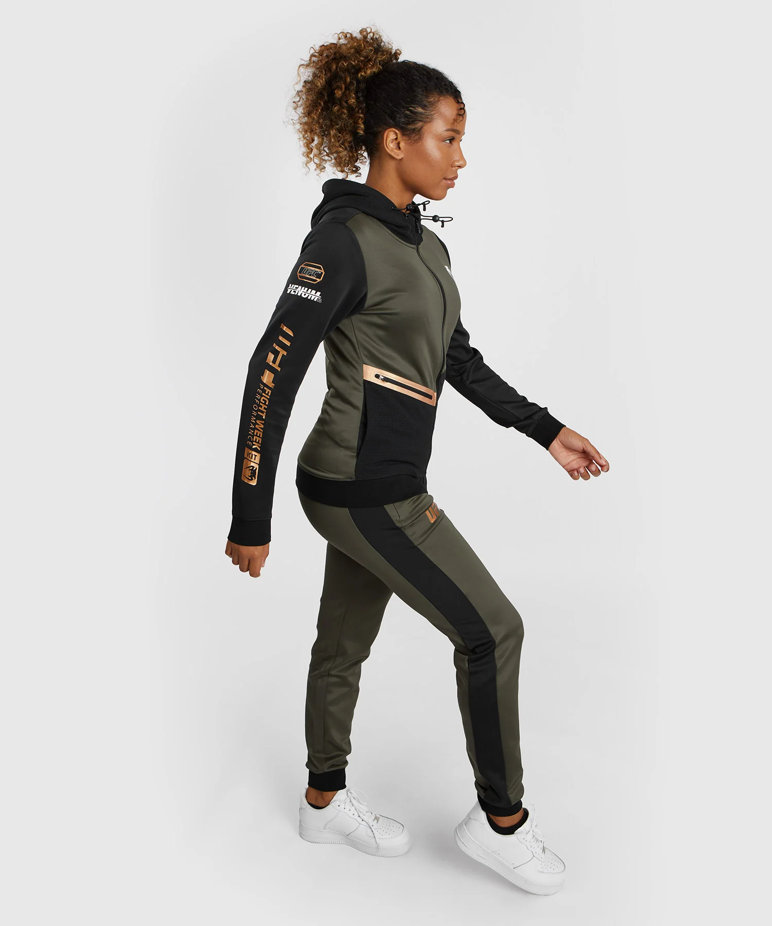 Sweatshirt zippé à capuche pour Femmes UFC Adrenaline by Venum Fight Week - Kaki/Bronze - Image 8