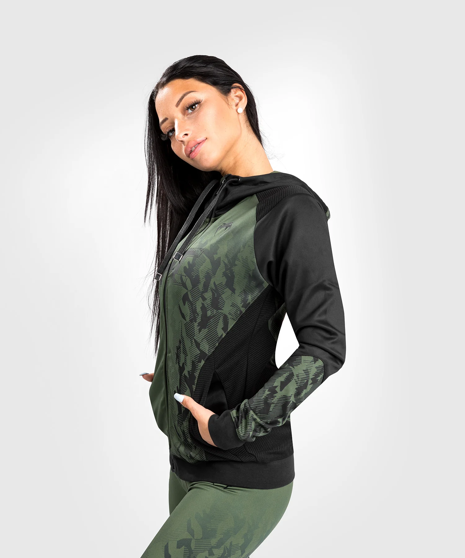 Sweatshirt Zippé Femme UFC Venum Authentic Fight Week - Kaki - Image 2