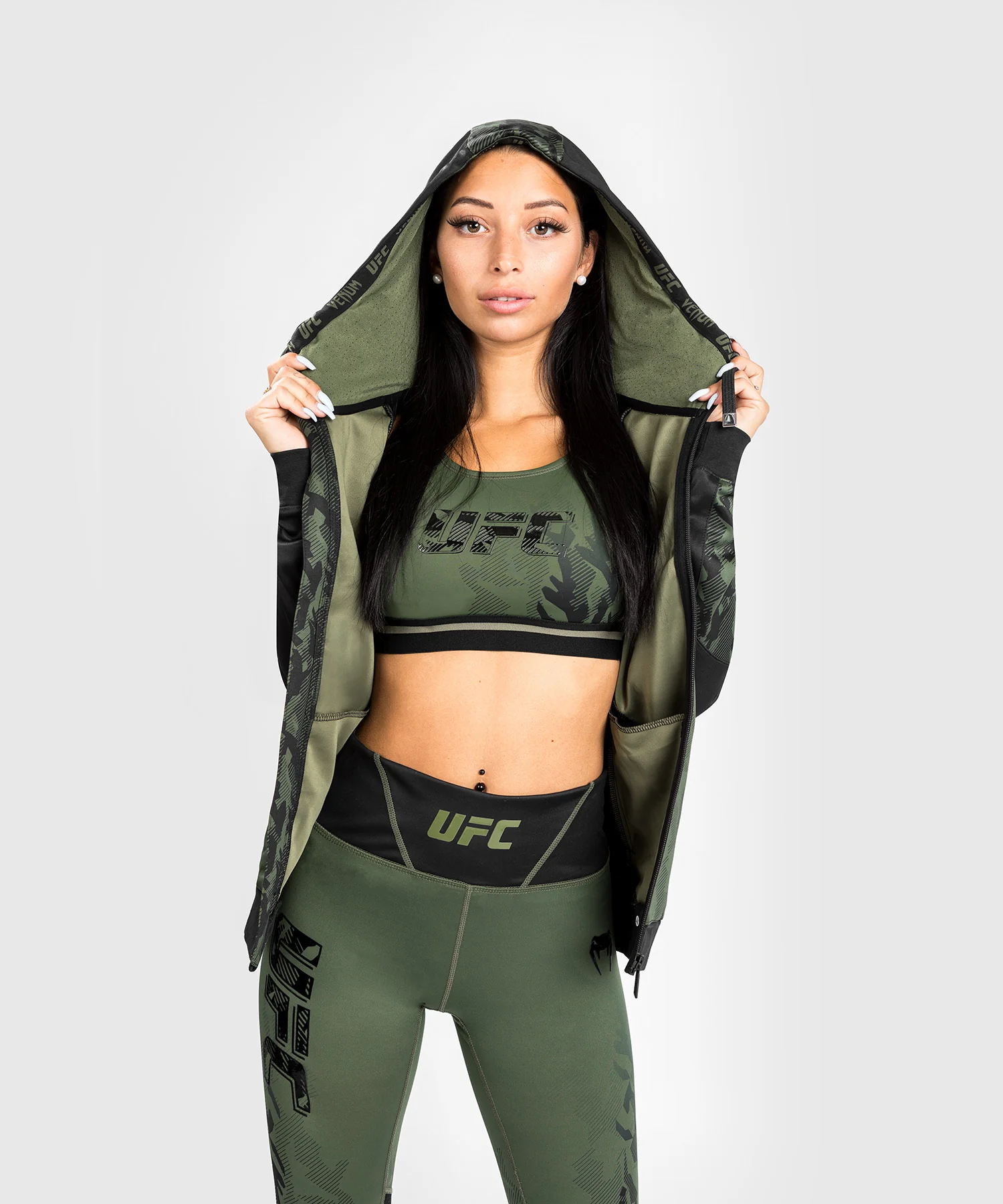 Sweatshirt Zippé Femme UFC Venum Authentic Fight Week - Kaki - Image 3
