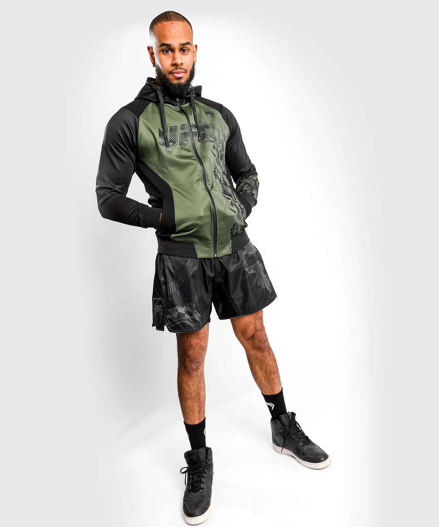 Sweatshirt Zippé Homme UFC Venum Authentic Fight Week - Kaki - Image 2