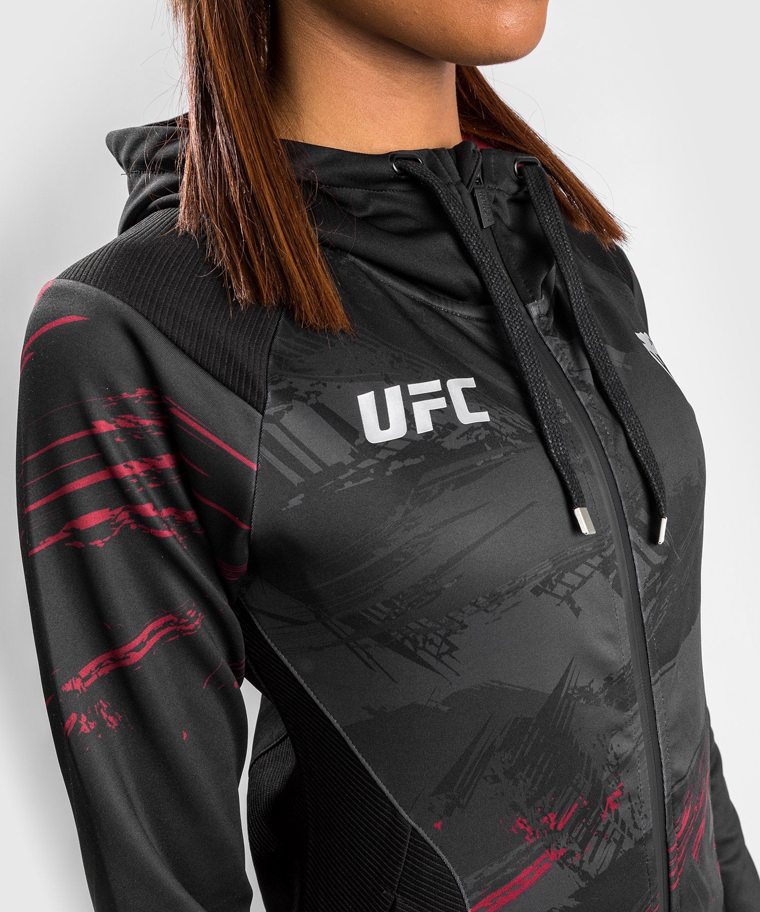 Sweatshirt Zippé UFC Venum Authentic Fight Week 2.0 - Pour Femmes - Noir/Rouge - Image 8