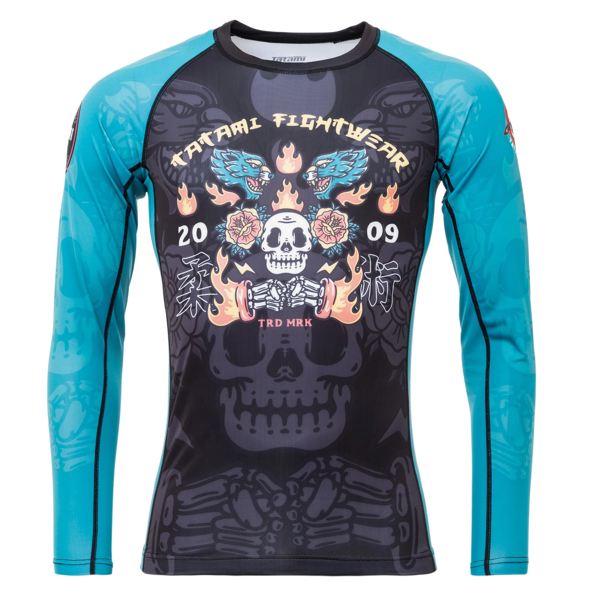 T-shirt de Compression Recyclé Eco Tech Tatami Fightwear Día de Los Muertos - Manches Longues - Noir/Bleu